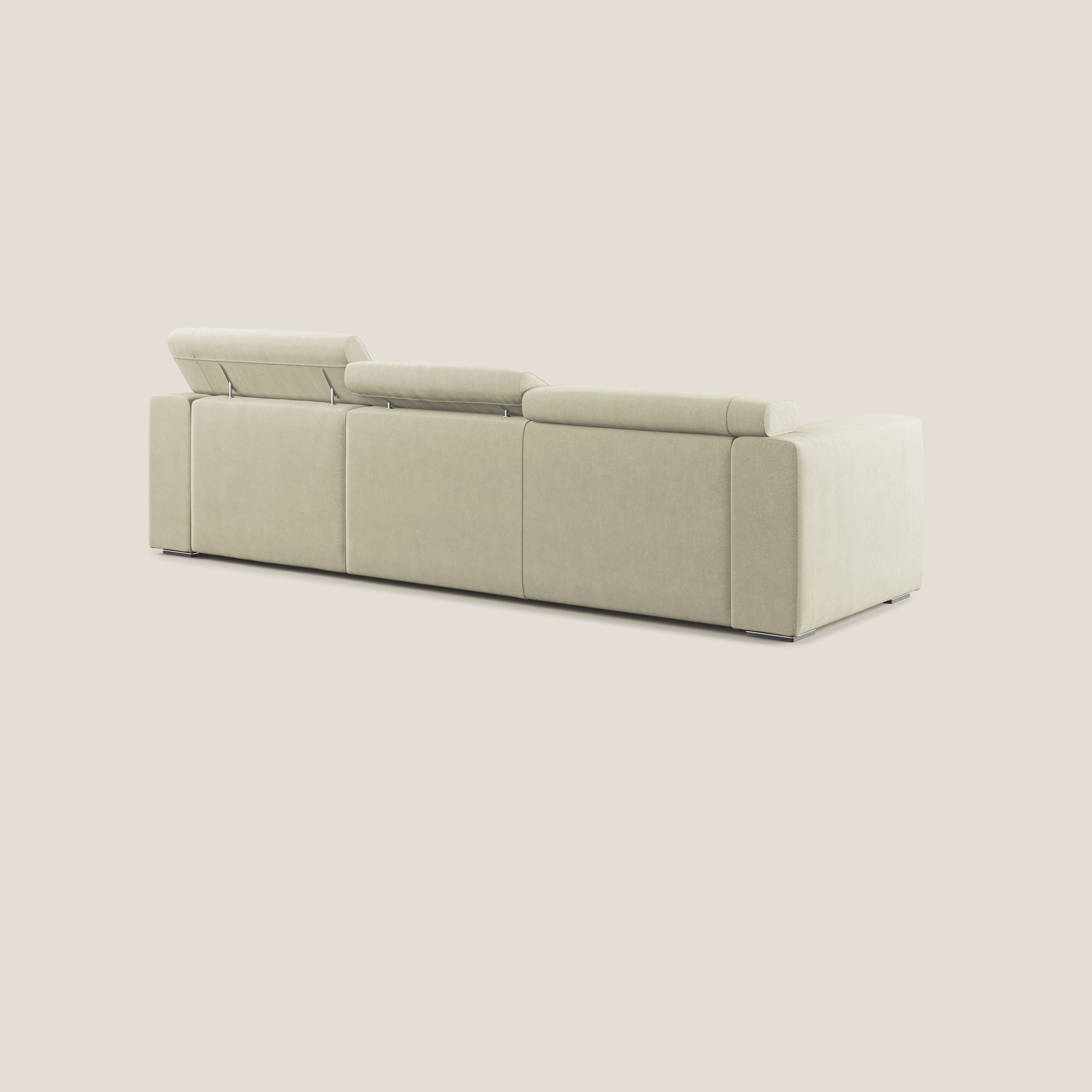 Vegas divano angolare con poggiatesta reclinabili in microfibra impermeabile T11 panna - divani.store
