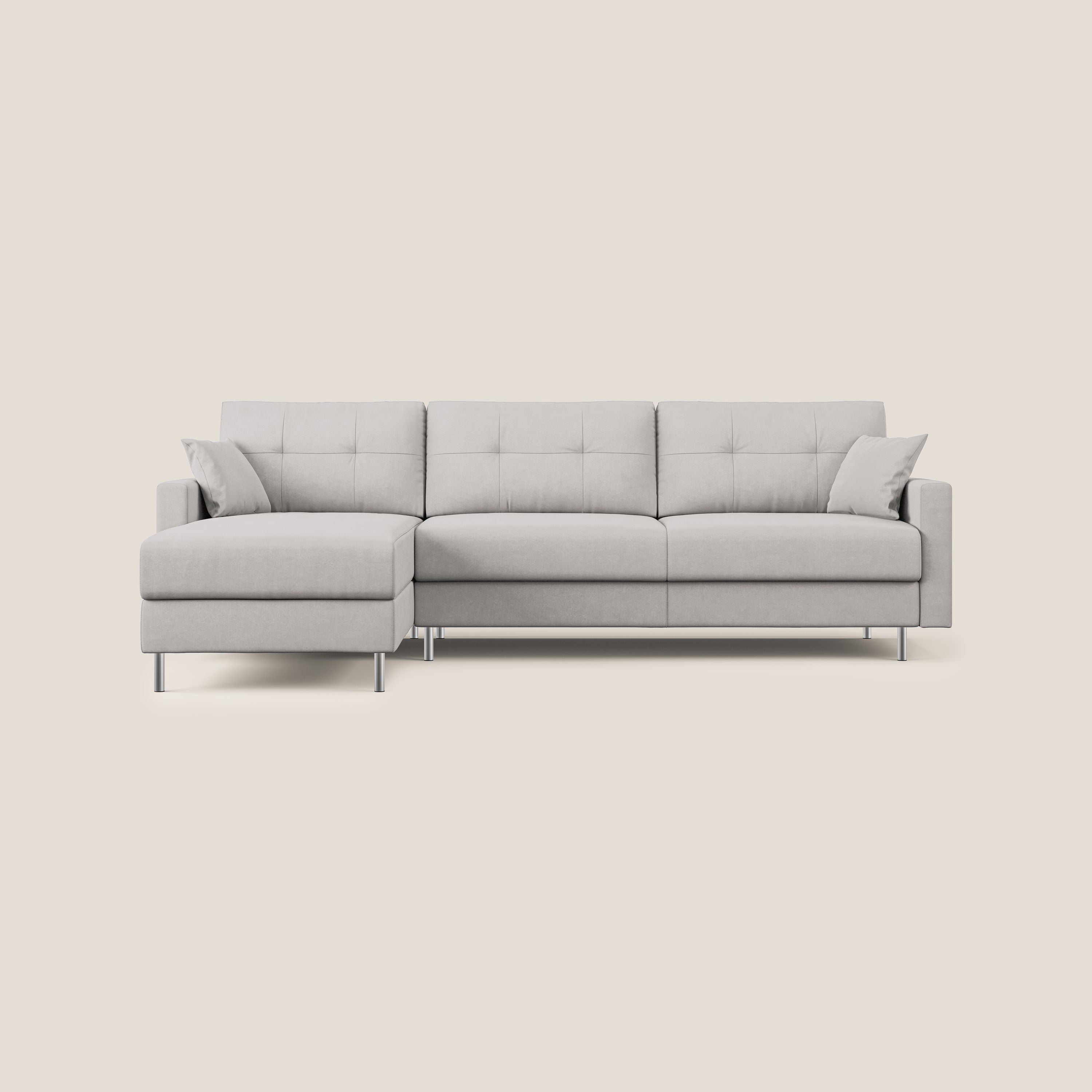 Megan divano letto angolare in microfibra smacchiabile T11 grigio chiaro - divani.store