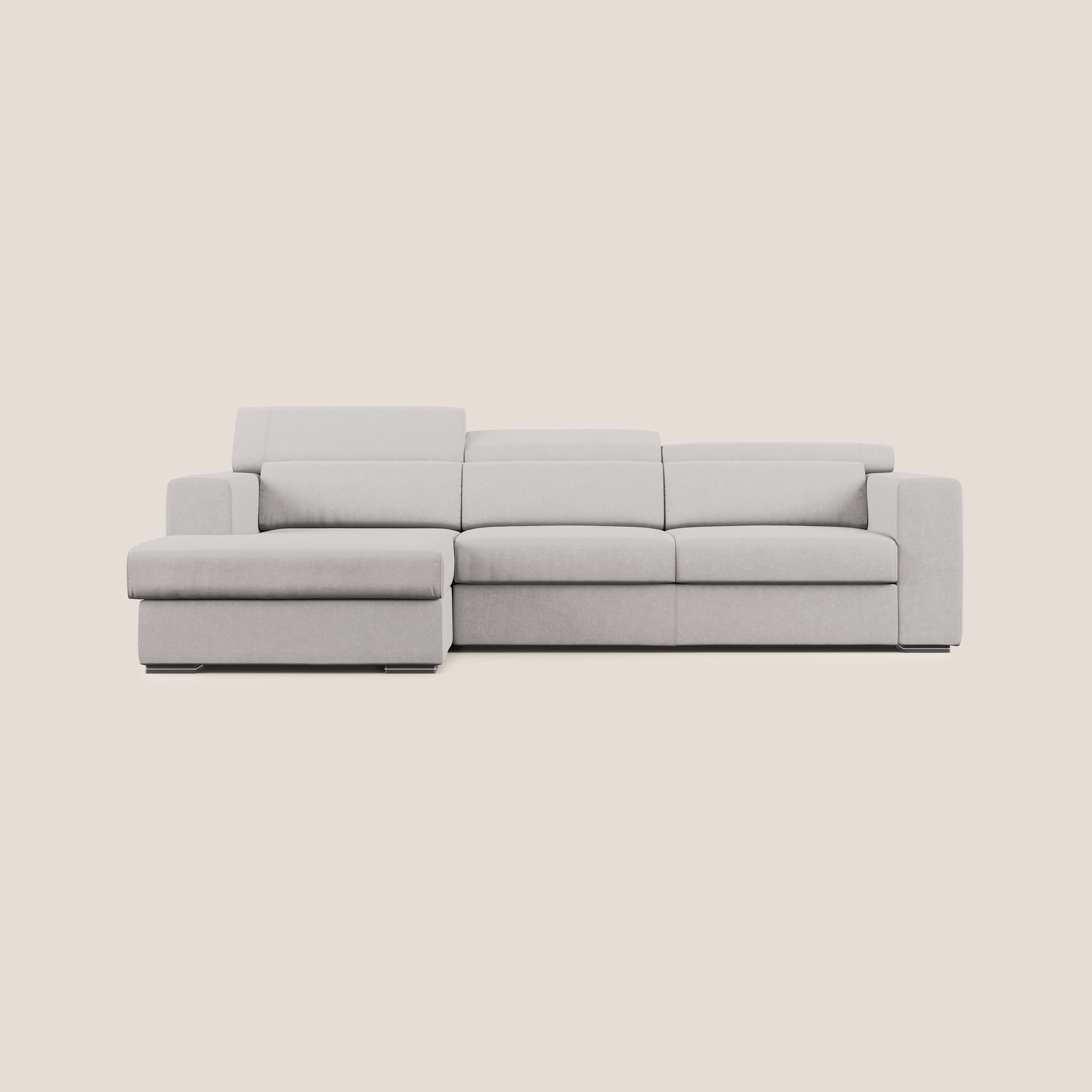 Vegas divano angolare con poggiatesta reclinabili in microfibra impermeabile T11 grigio chiaro - divani.store