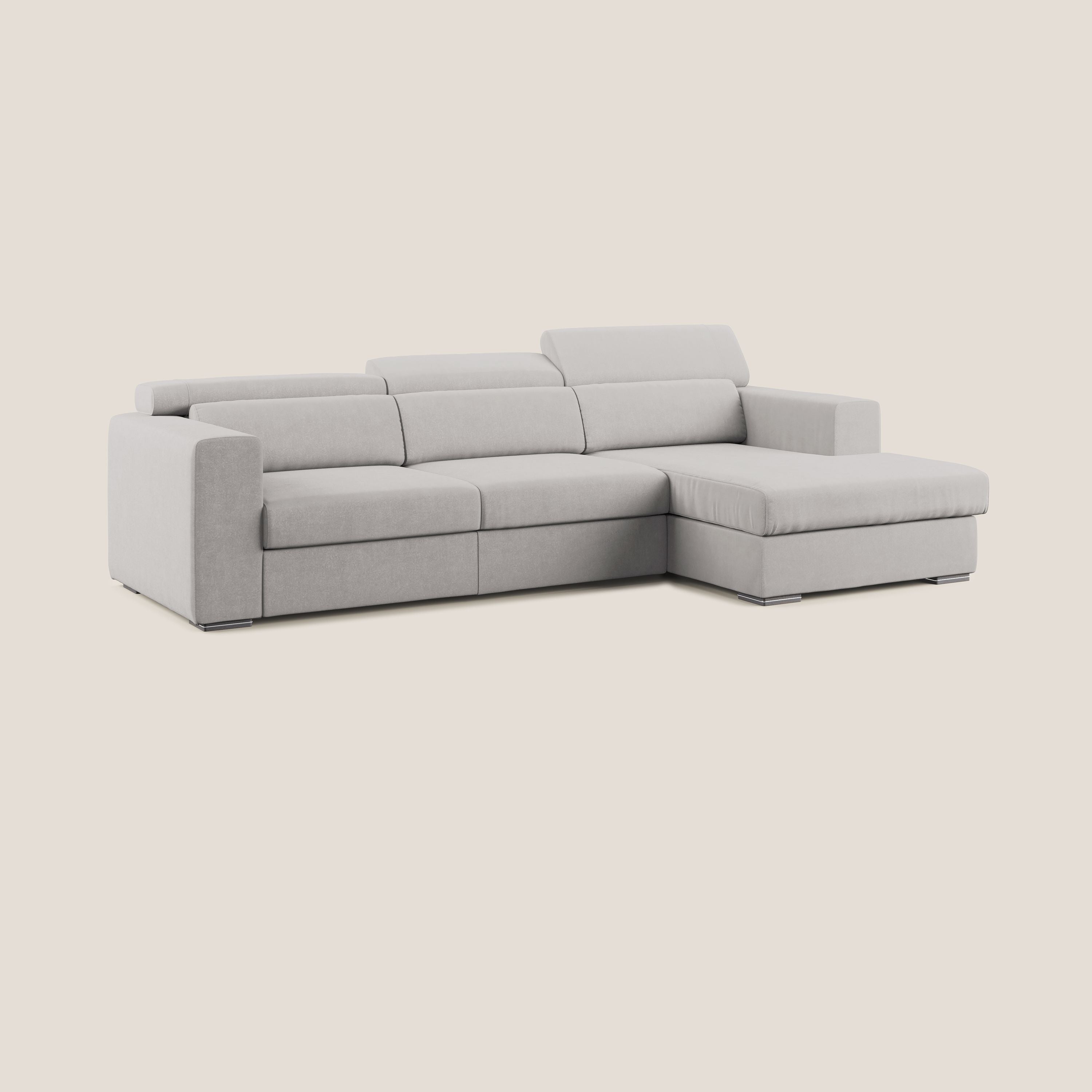 Vegas divano angolare con poggiatesta reclinabili in microfibra impermeabile T11 grigio chiaro - divani.store