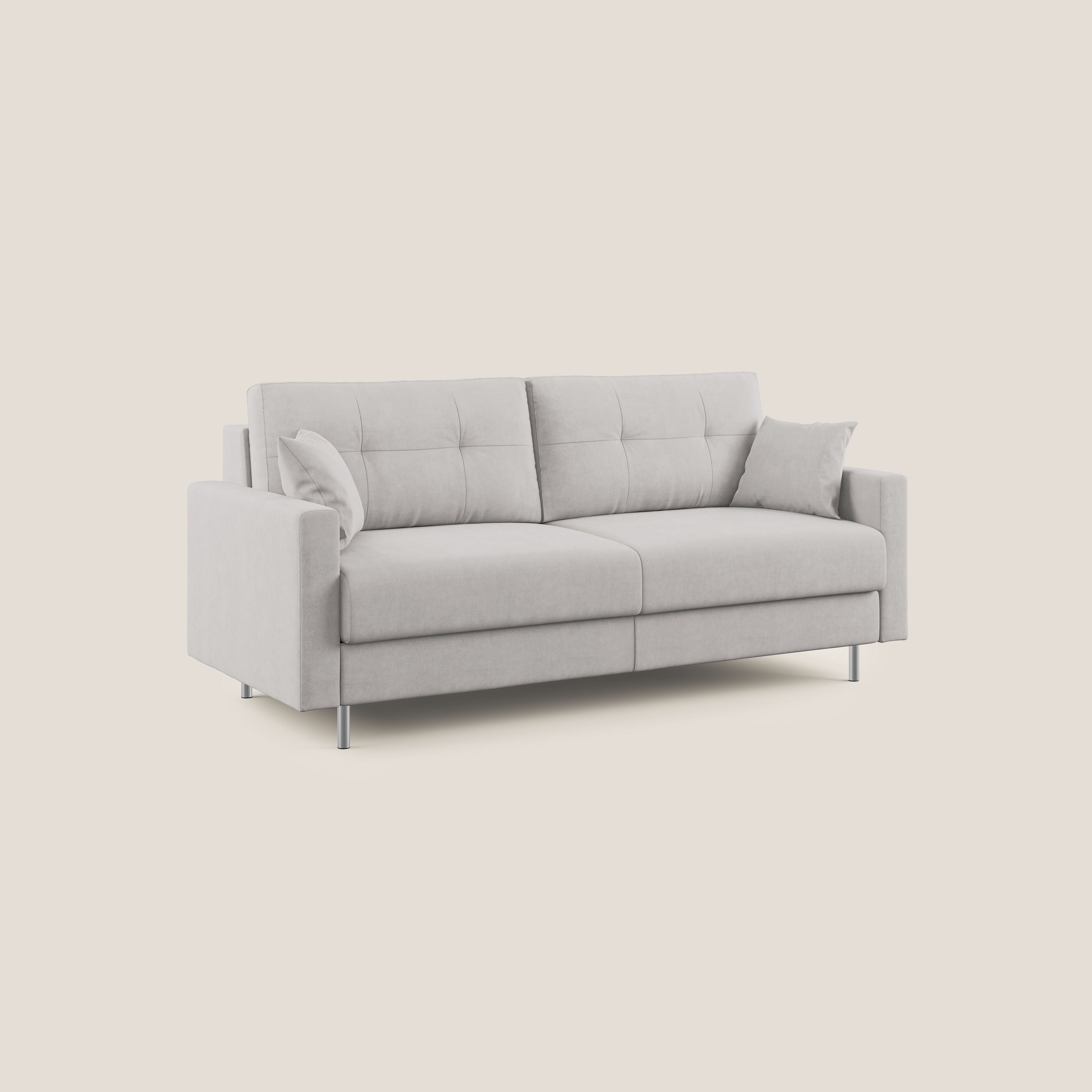 Megan divano letto matrimoniale in microfibra smacchiabile T11 grigio chiaro - divani.store