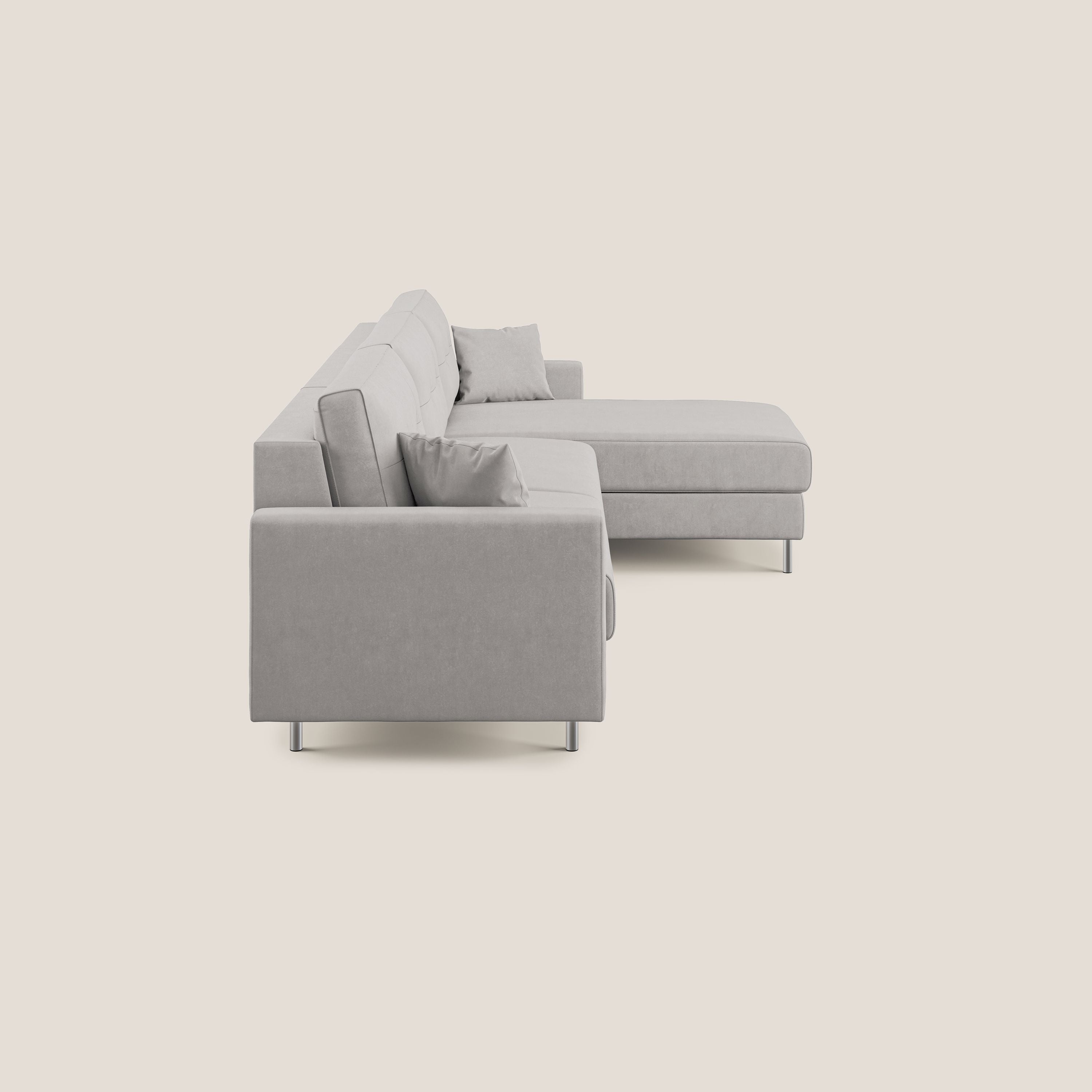 Megan divano letto angolare in microfibra smacchiabile T11 grigio chiaro - divani.store