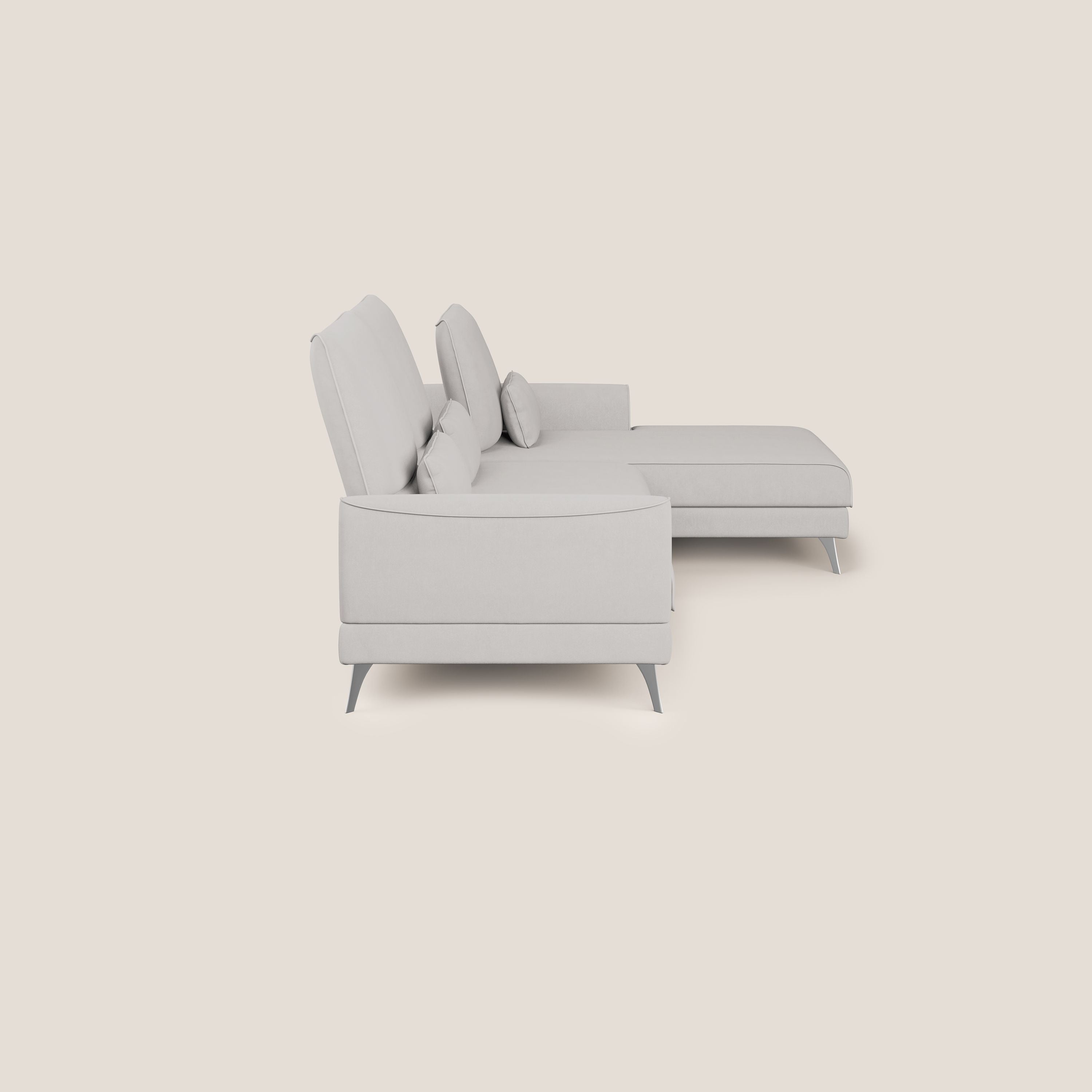 Tommy Divano angolare con relax e schienali traslanti in microfibra smacchiabile T11 grigio chiaro - divani.store