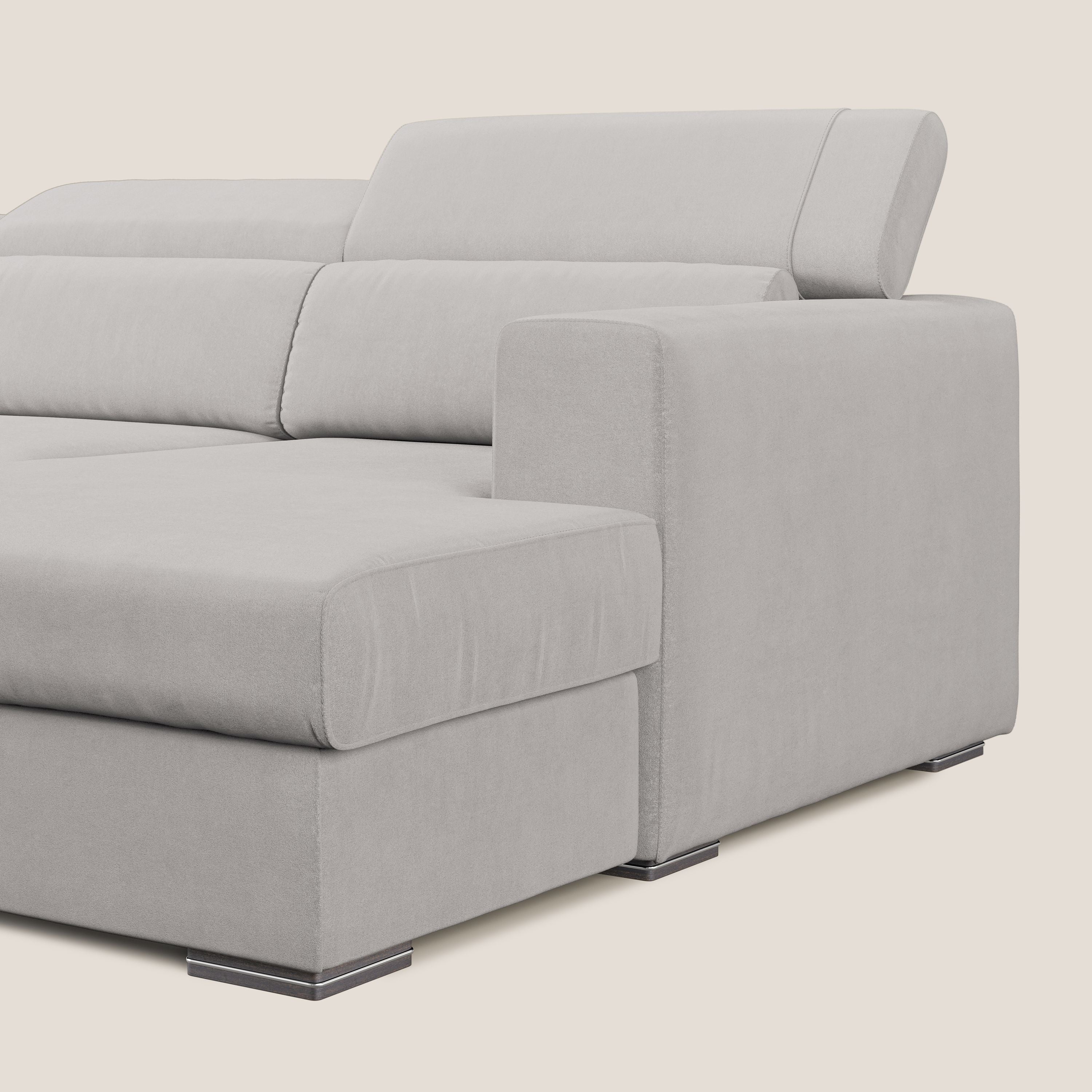 Vegas divano angolare con poggiatesta reclinabili in microfibra impermeabile T11 grigio chiaro - divani.store
