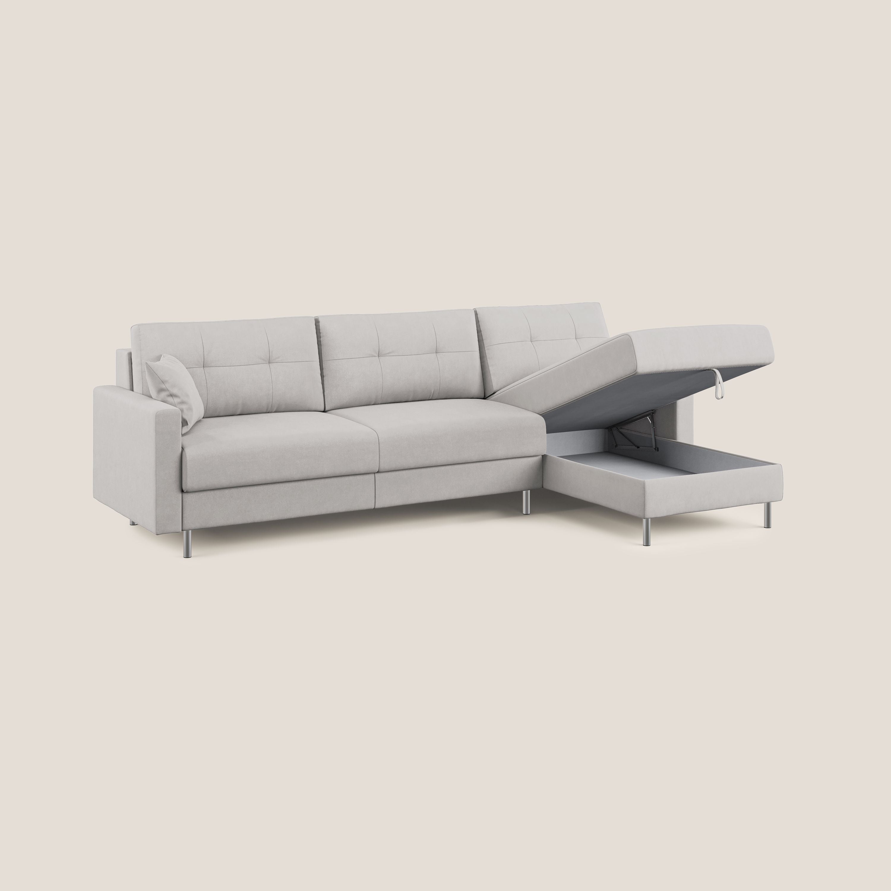 Megan divano letto angolare in microfibra smacchiabile T11 grigio chiaro - divani.store