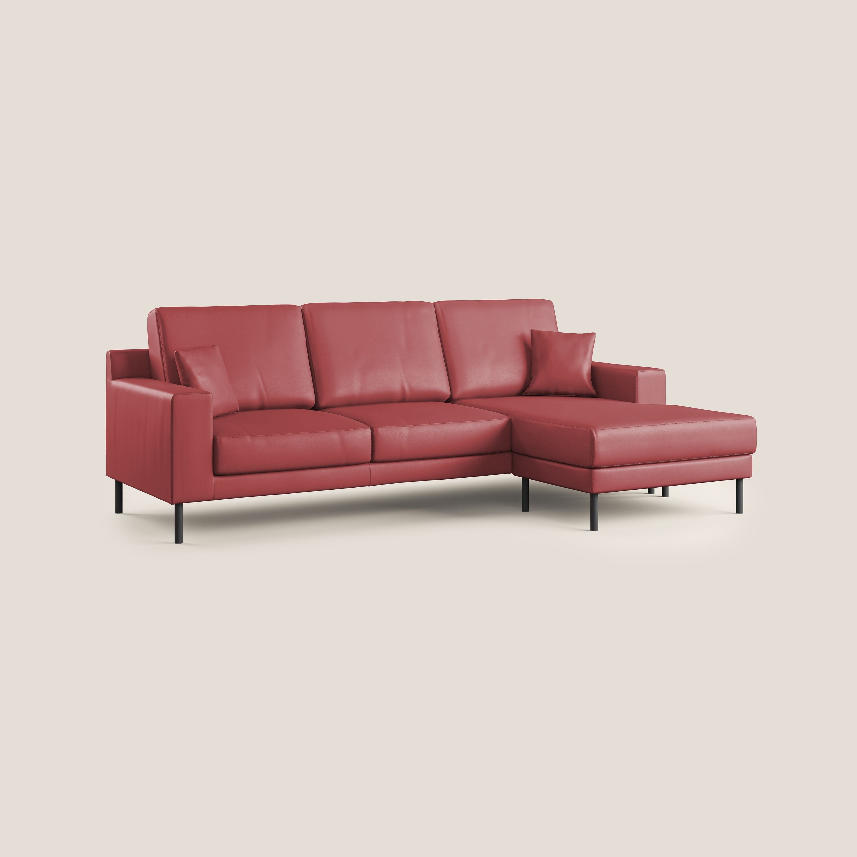 Uranio divano angolare moderno REVERSIBILE in Ecopelle impermeabile T04 rosso - divani.store