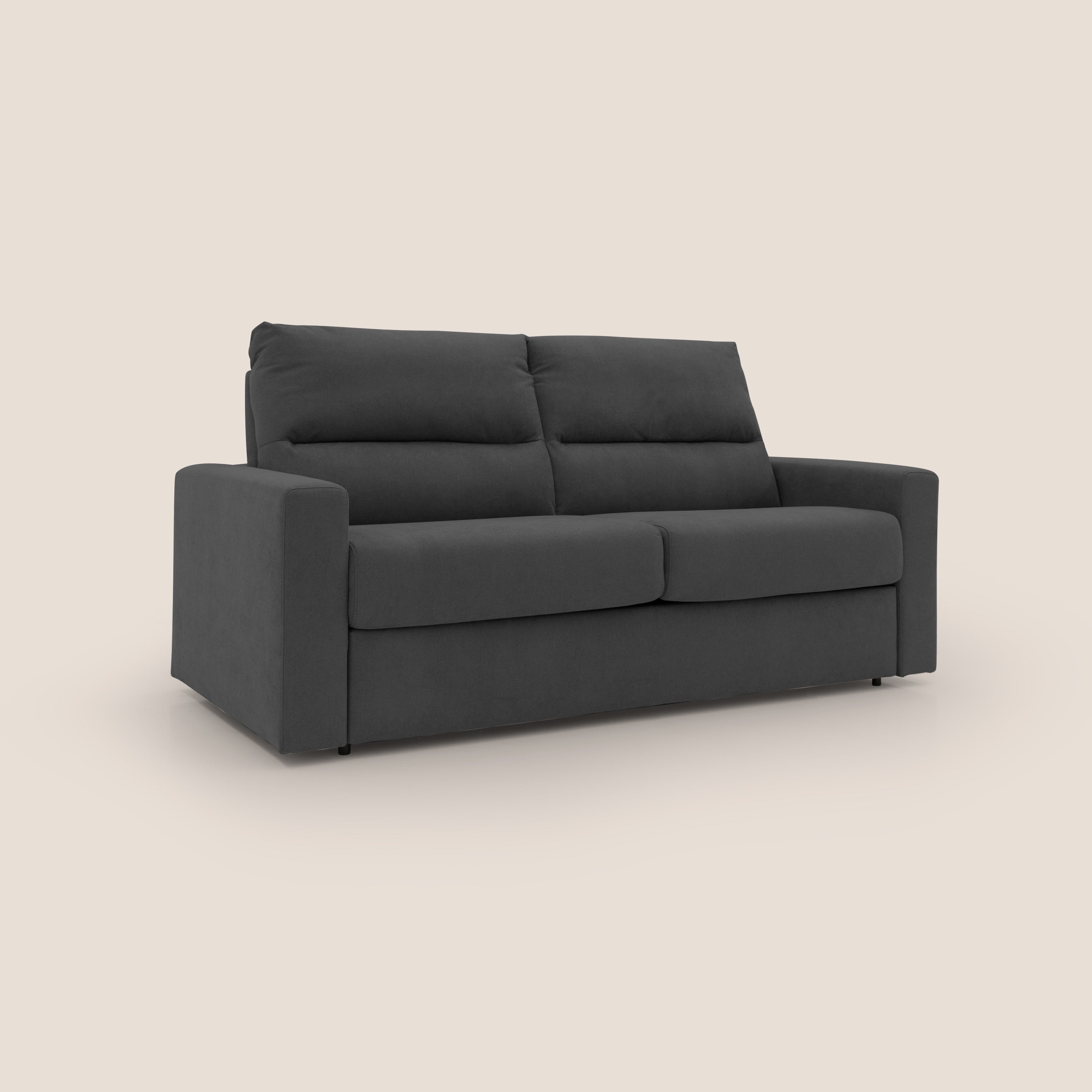 Paloma divano letto con materasso alto 18 cm con Aloe Vera in tessuto impermeabile nero - divani.store