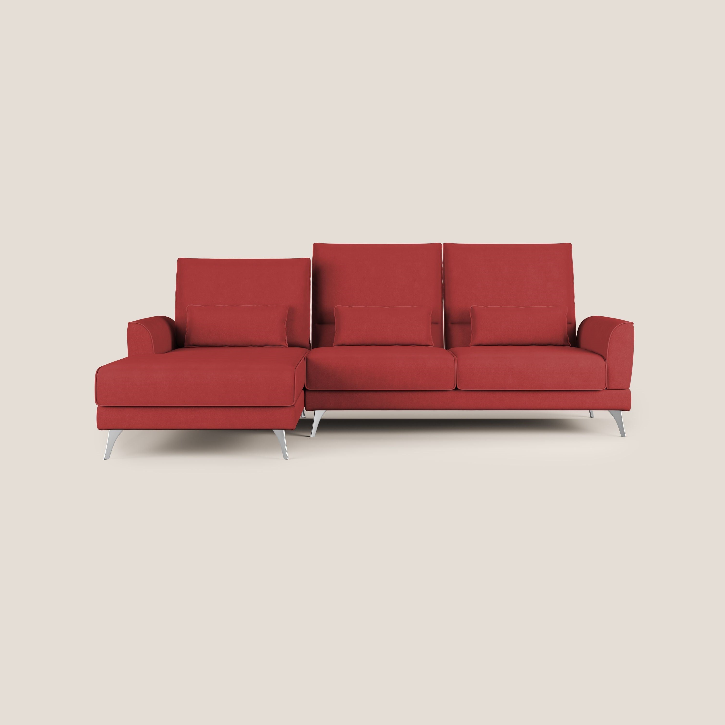 Tommy Divano angolare con relax e schienali traslanti in microfibra smacchiabile T11 rosso - divani.store