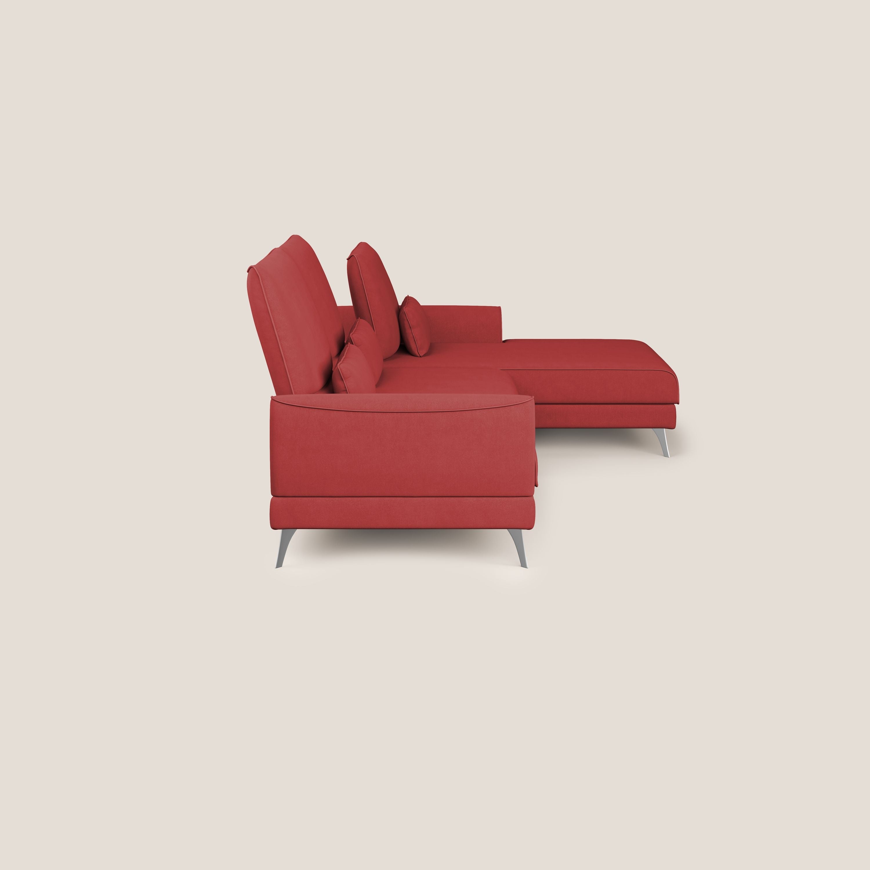 Tommy Divano angolare con relax e schienali traslanti in microfibra smacchiabile T11 rosso - divani.store