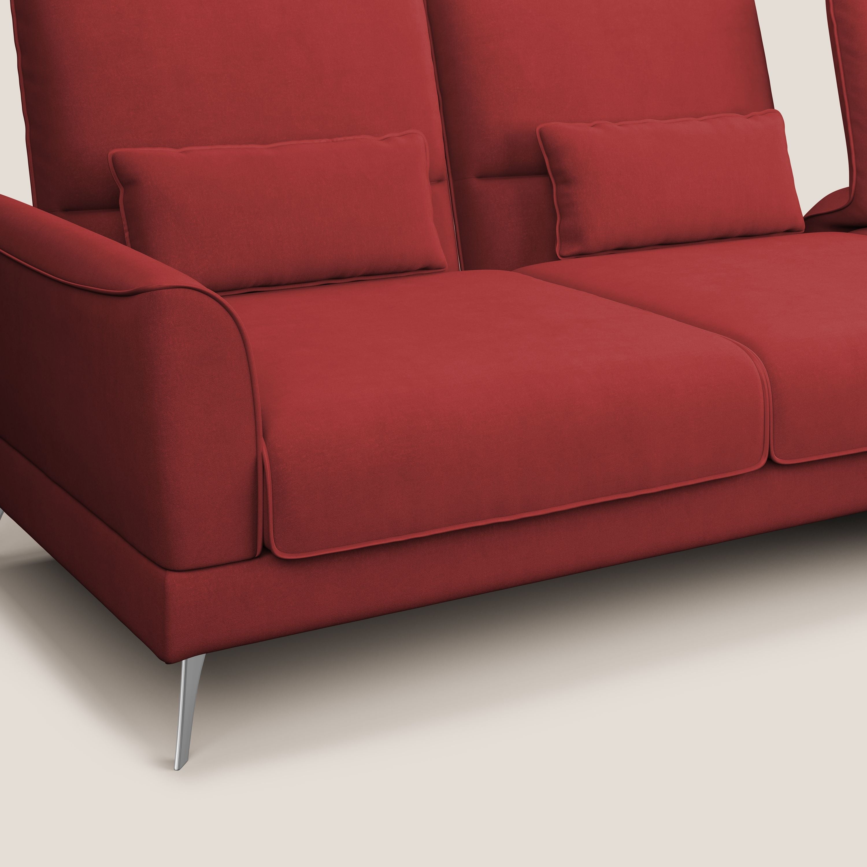 Tommy Divano angolare con relax e schienali traslanti in microfibra smacchiabile T11 rosso - divani.store