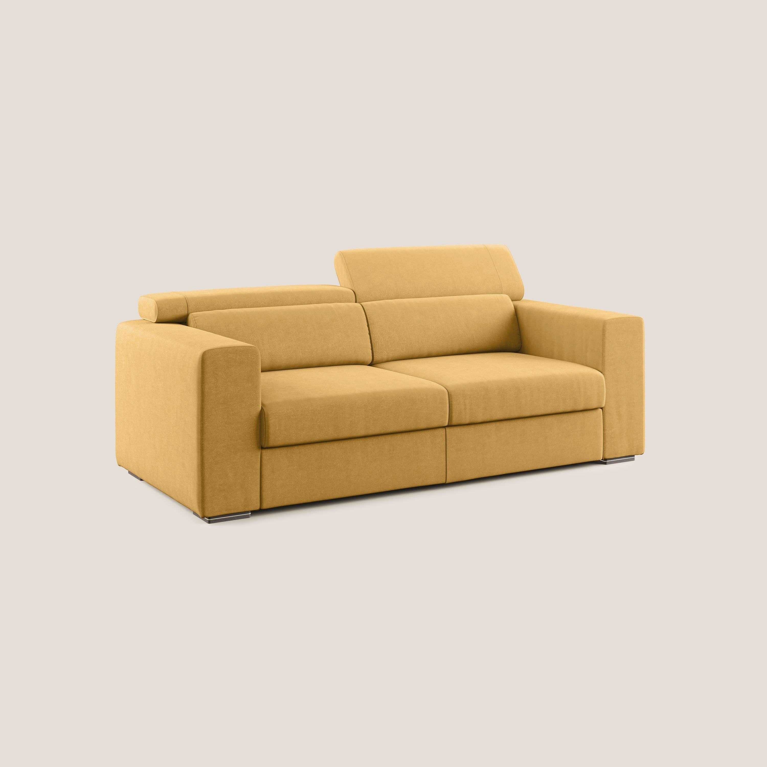 Vegas divano con poggiatesta reclinabili in microfibra smacchiabile T11 giallo - divani.store