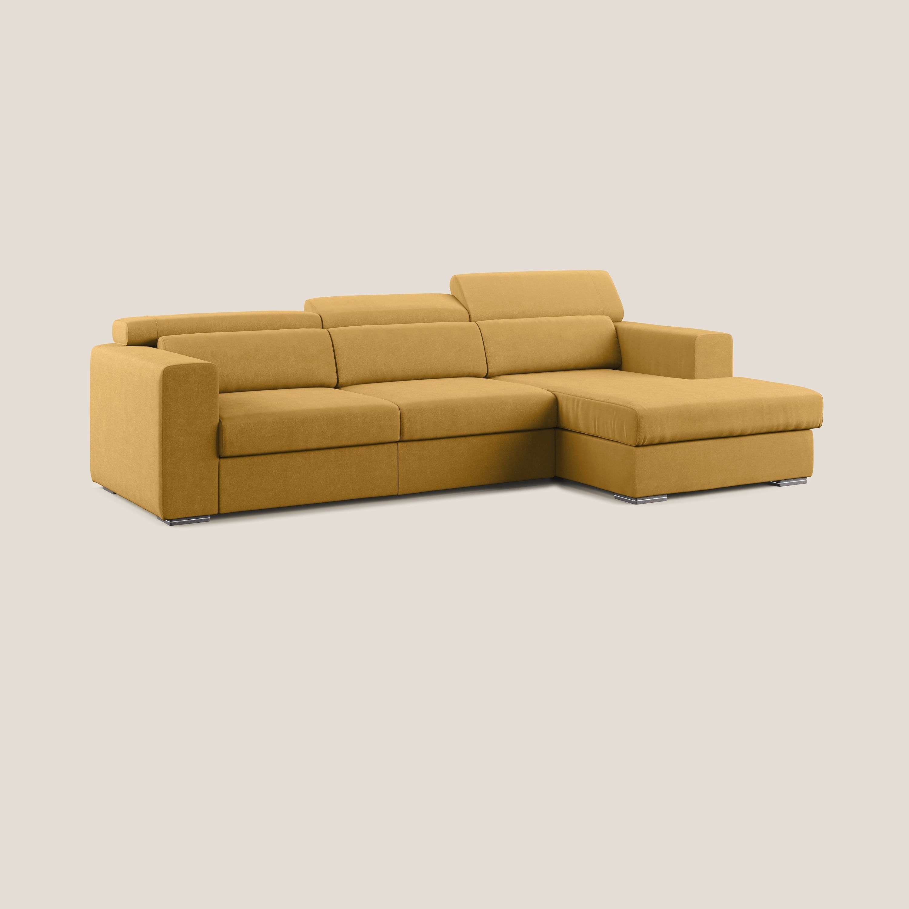 Vegas divano angolare con poggiatesta reclinabili in microfibra impermeabile T11 giallo - divani.store