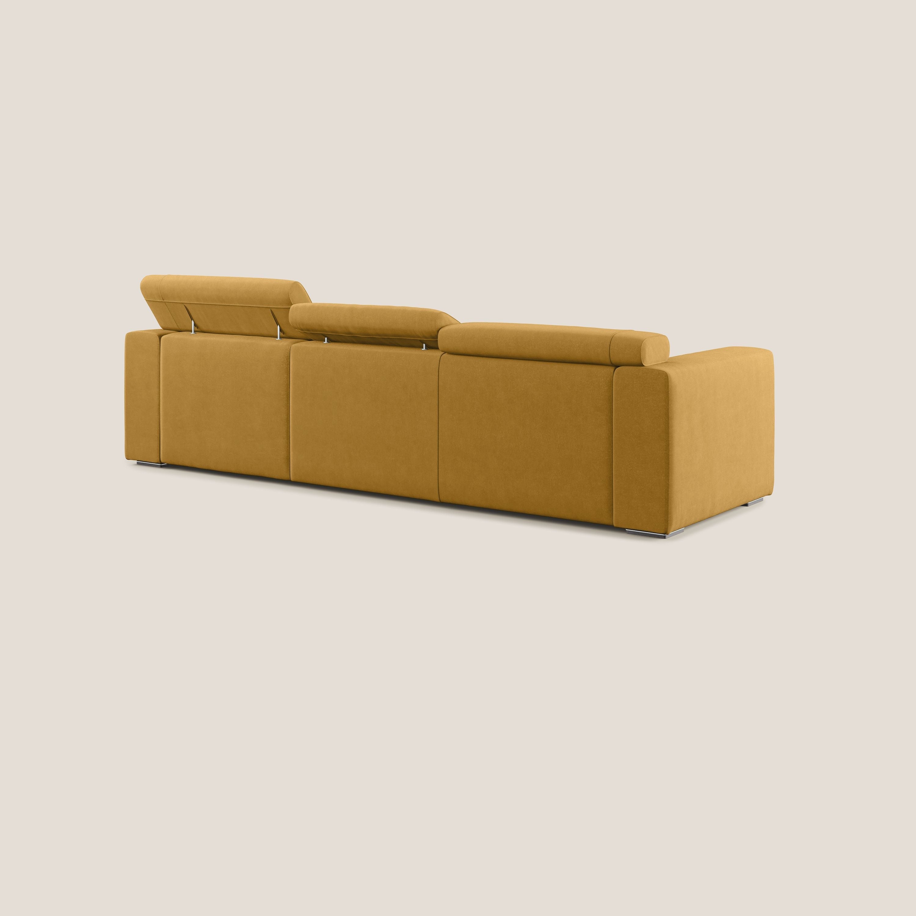 Vegas divano angolare con poggiatesta reclinabili in microfibra impermeabile T11 giallo - divani.store