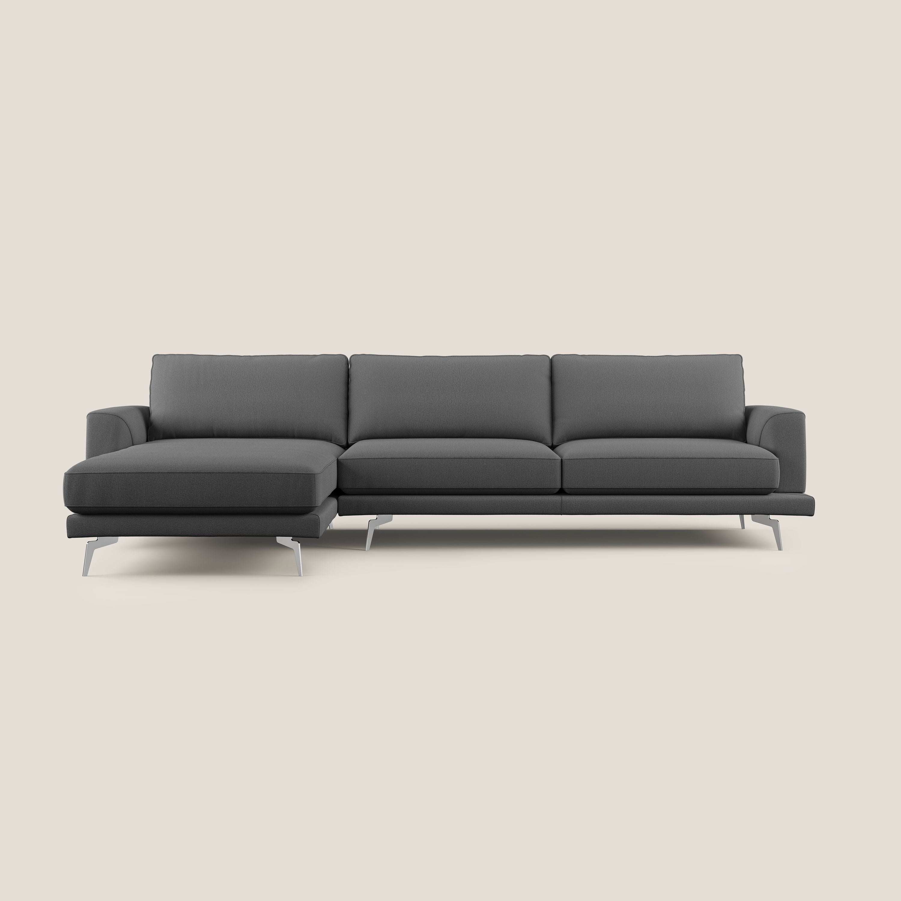 Dorian divano moderno angolare con penisola in tessuto morbido antimacchia T05 antracite - divani.store