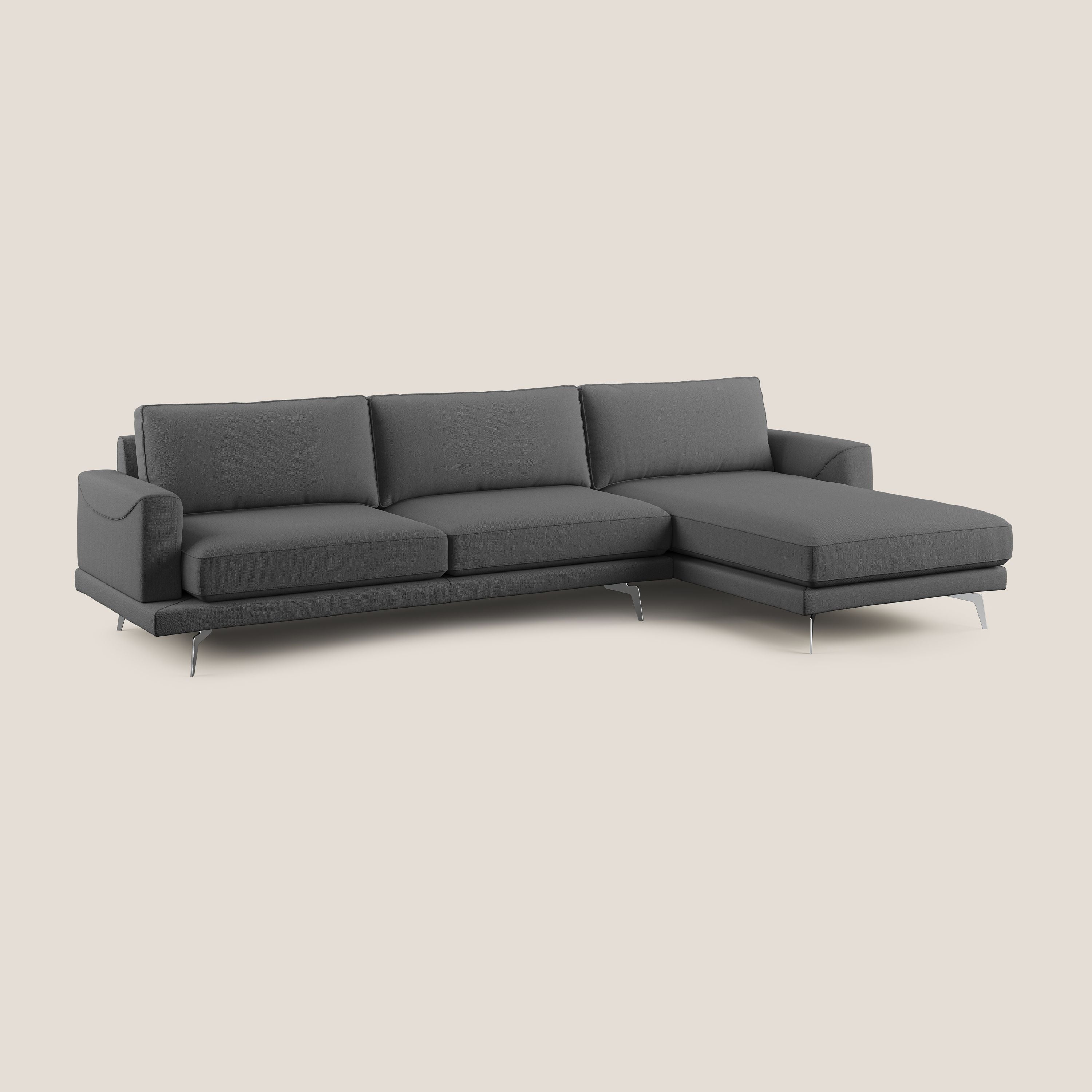 Dorian divano moderno angolare con penisola in tessuto morbido antimacchia T05 antracite - divani.store