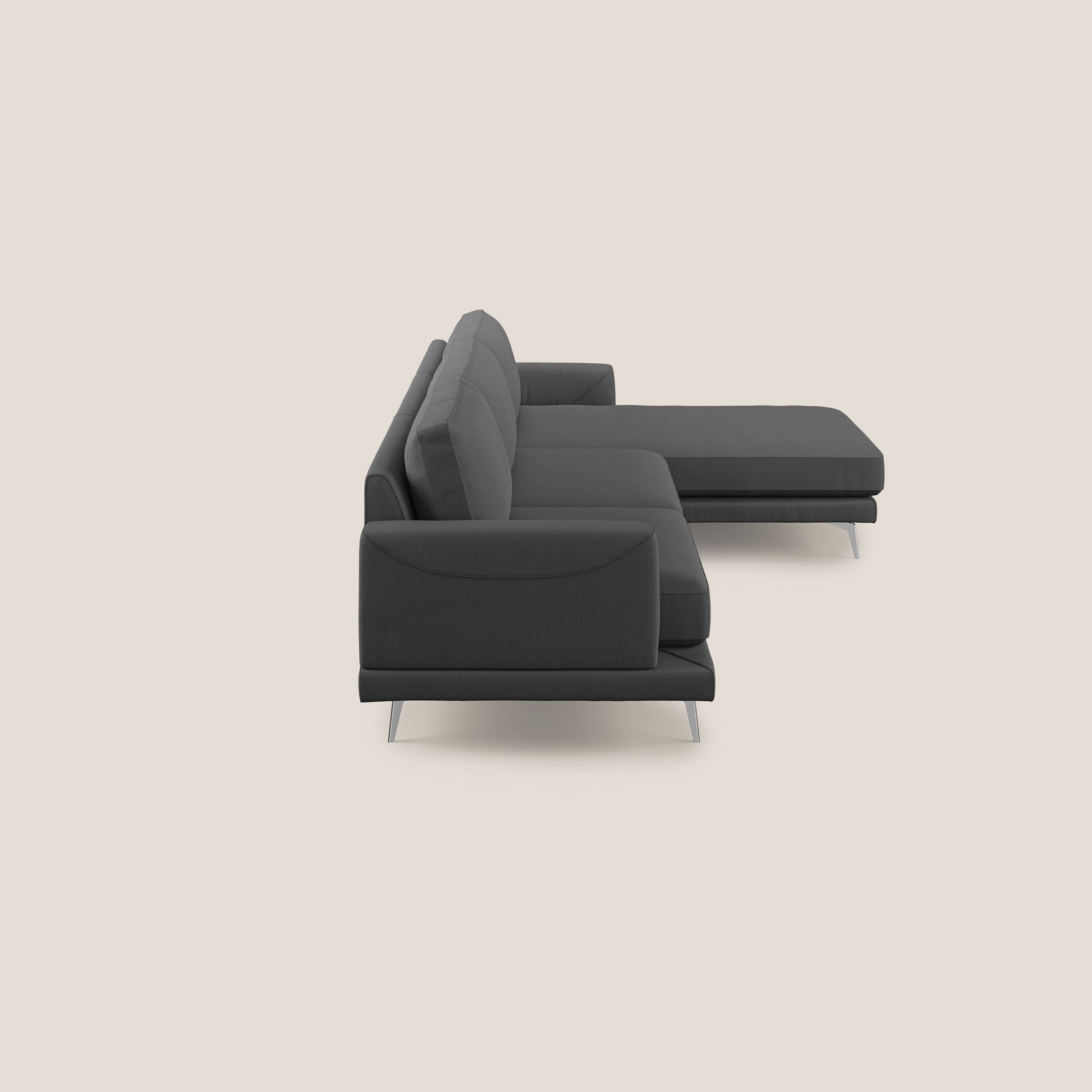 Dorian divano moderno angolare con penisola in tessuto morbido antimacchia T05 antracite - divani.store
