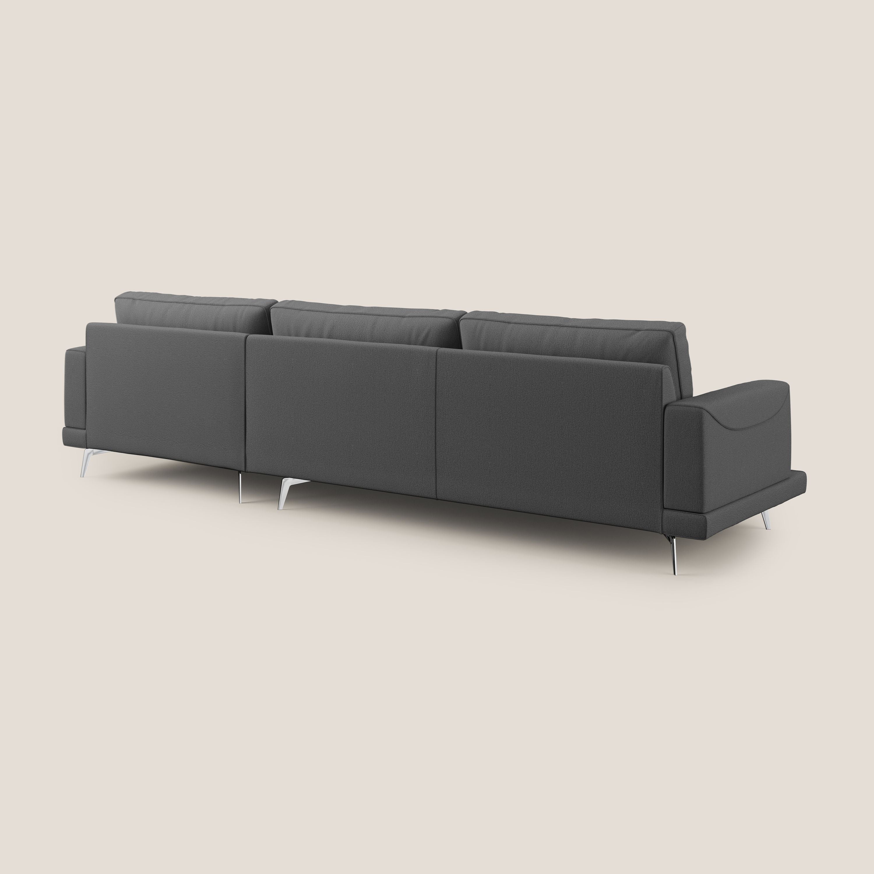 Dorian divano moderno angolare con penisola in tessuto morbido antimacchia T05 antracite - divani.store