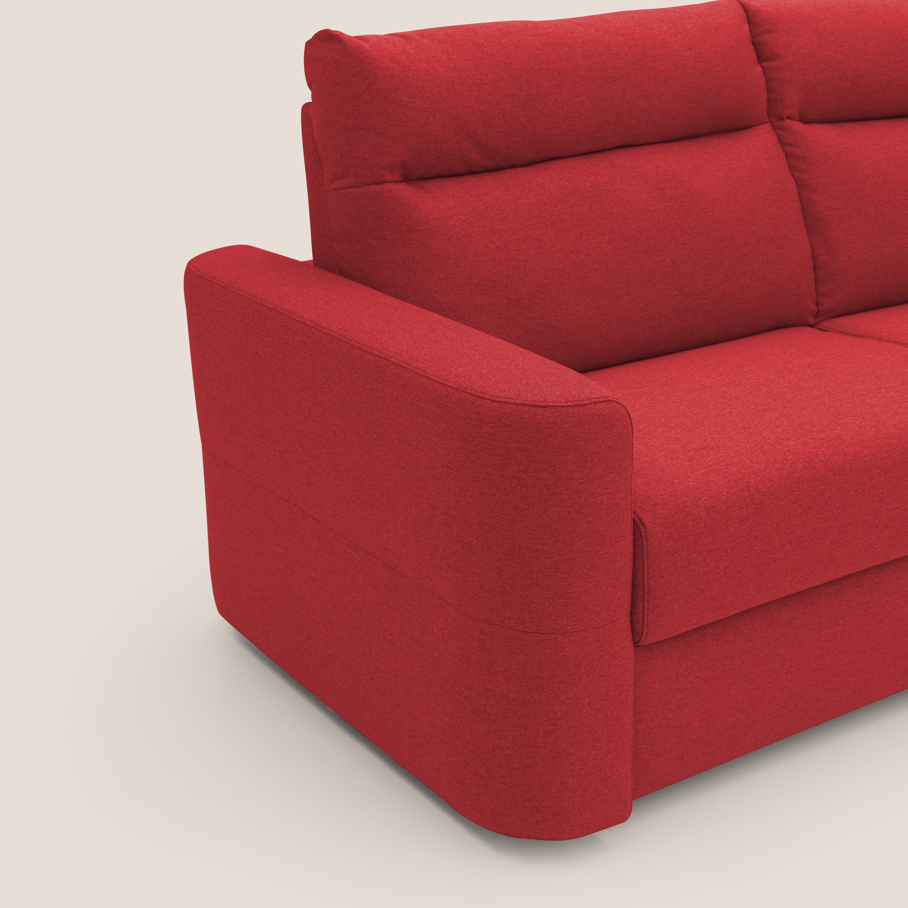 Cupido Divano letto materasso H18 cm e schienale alto in tessuto impermeabile simil cotone T13 rosso - divani.store