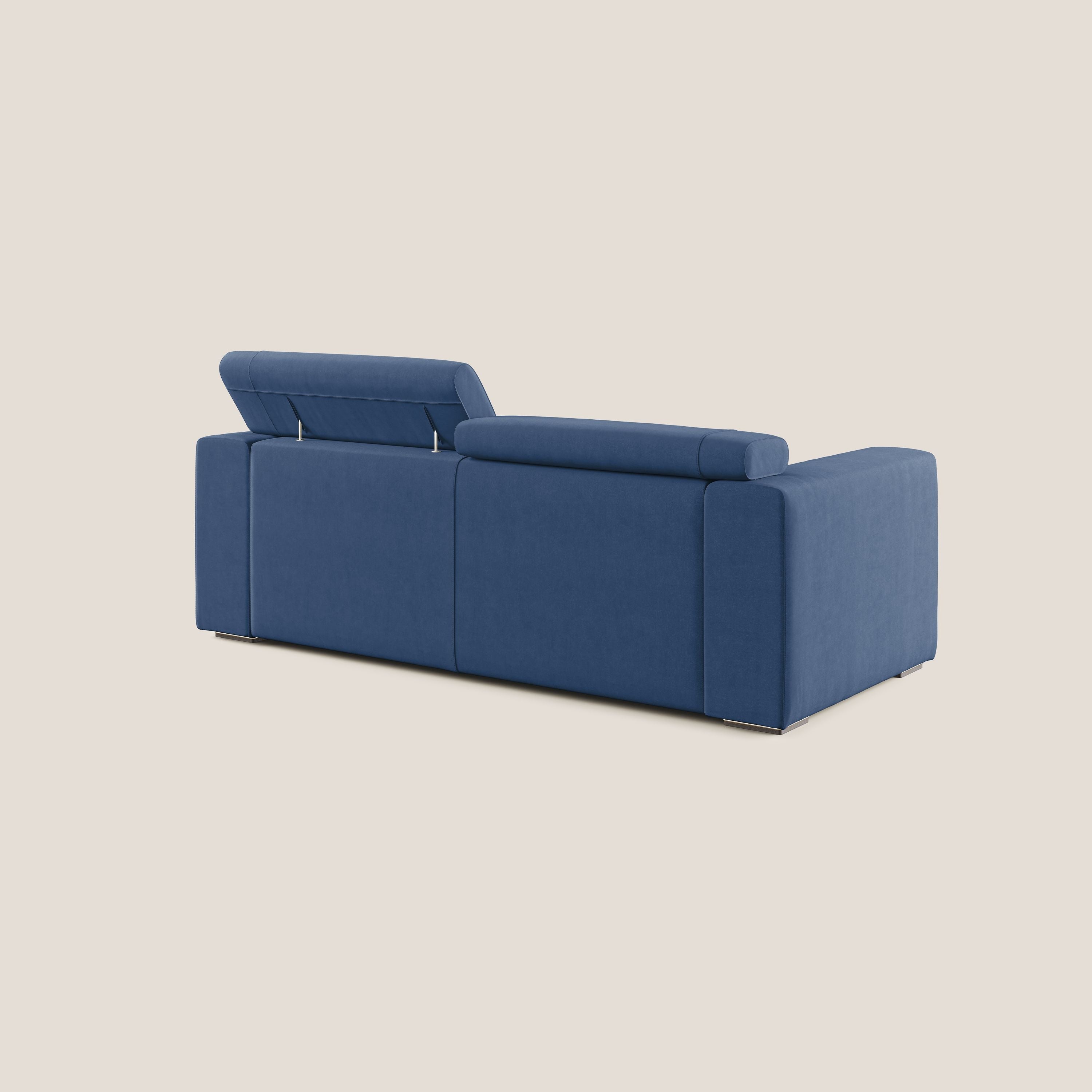 Vegas divano con poggiatesta reclinabili in microfibra smacchiabile T11 blu - divani.store