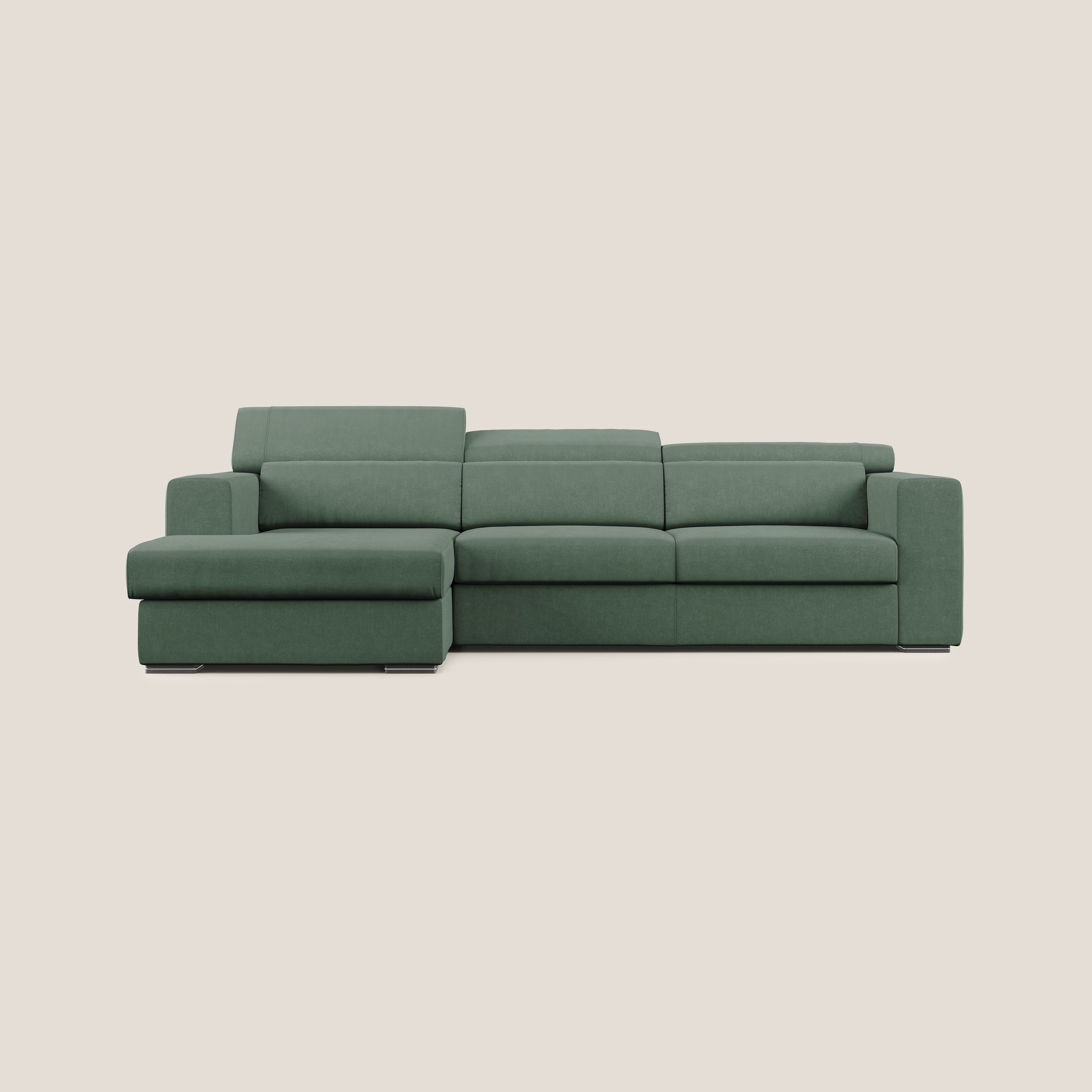 Vegas divano angolare con poggiatesta reclinabili in microfibra impermeabile T11 verde - divani.store