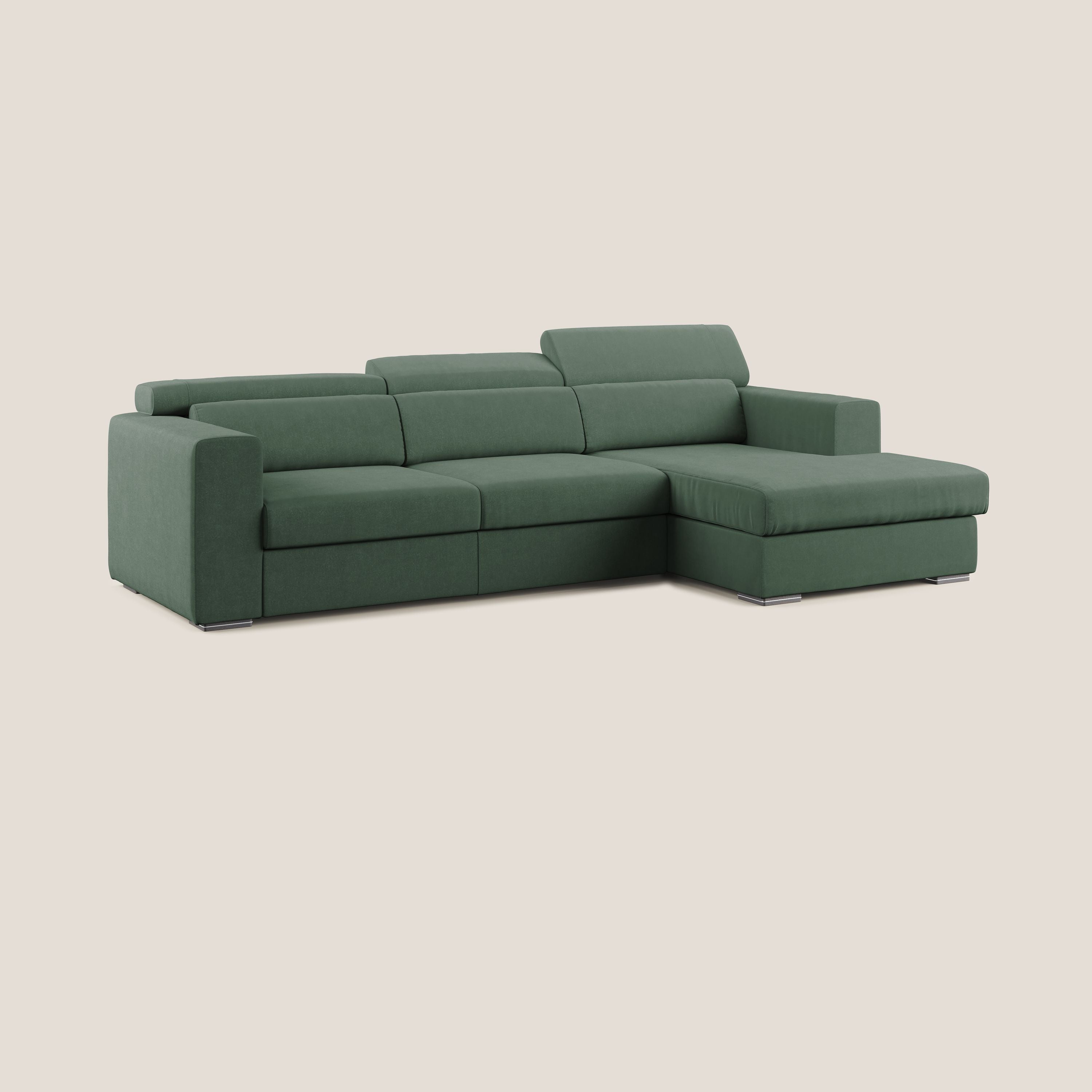 Vegas divano angolare con poggiatesta reclinabili in microfibra impermeabile T11 verde - divani.store