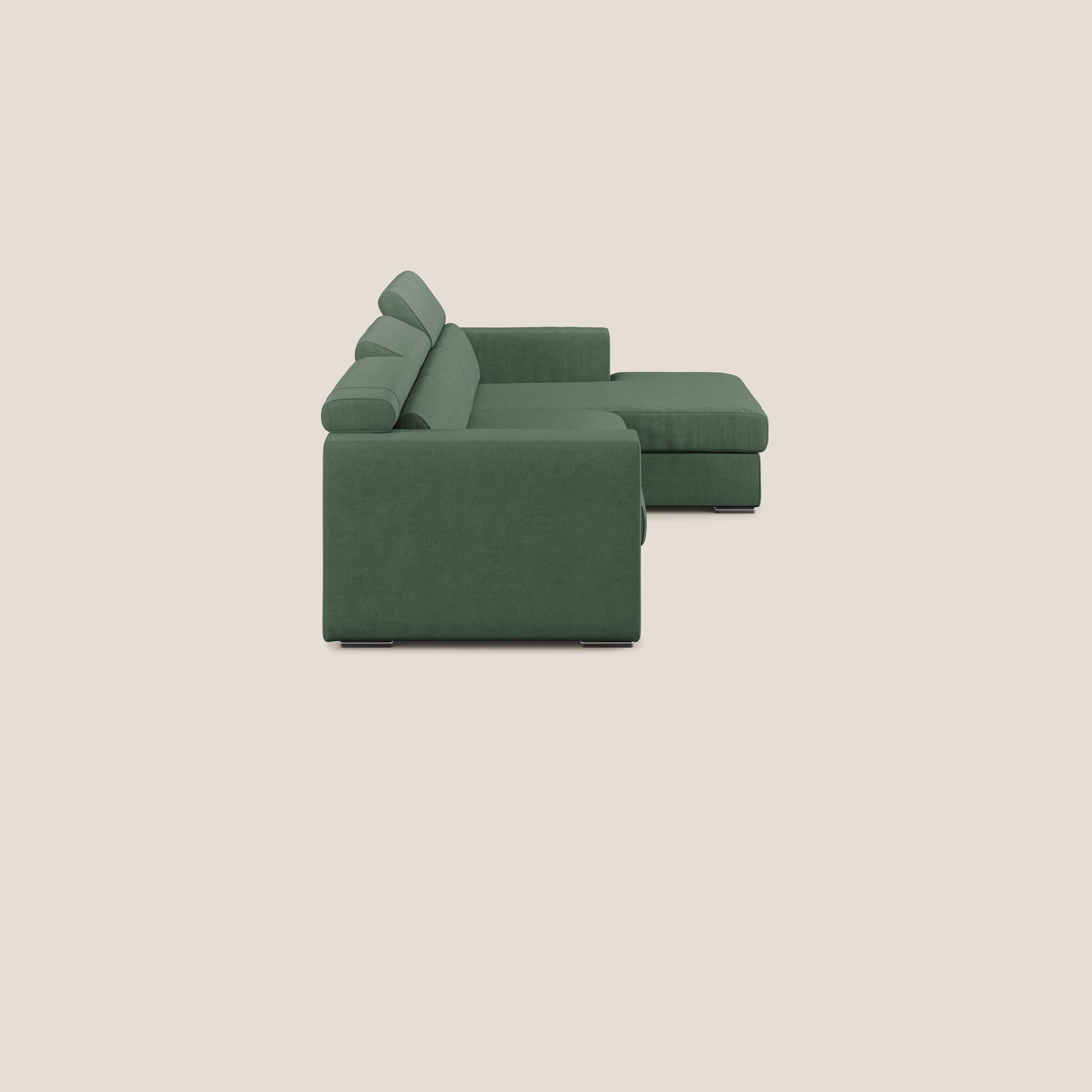 Vegas divano angolare con poggiatesta reclinabili in microfibra impermeabile T11 verde - divani.store
