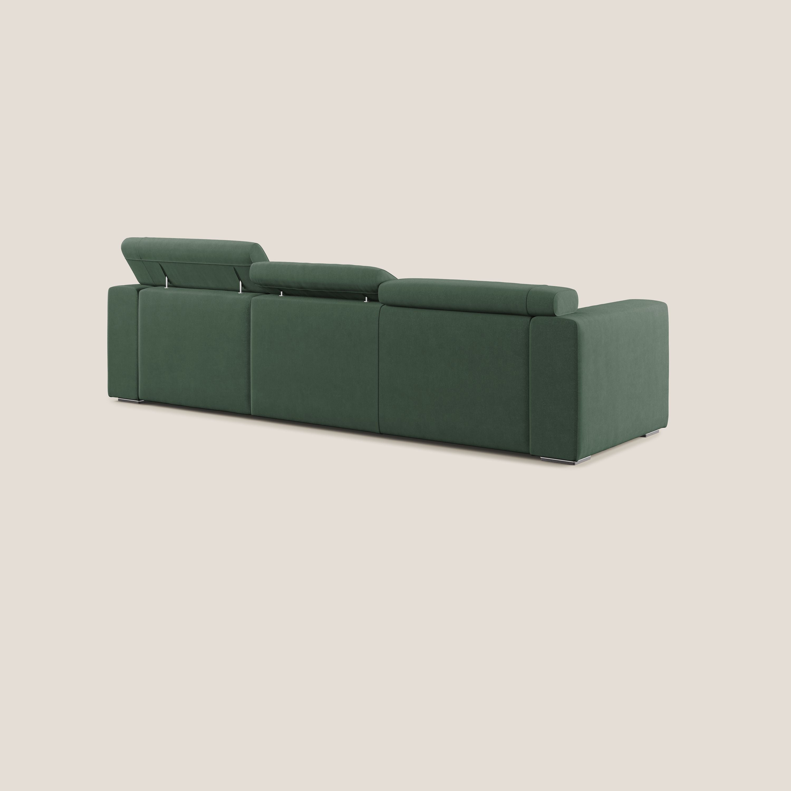 Vegas divano angolare con poggiatesta reclinabili in microfibra impermeabile T11 verde - divani.store