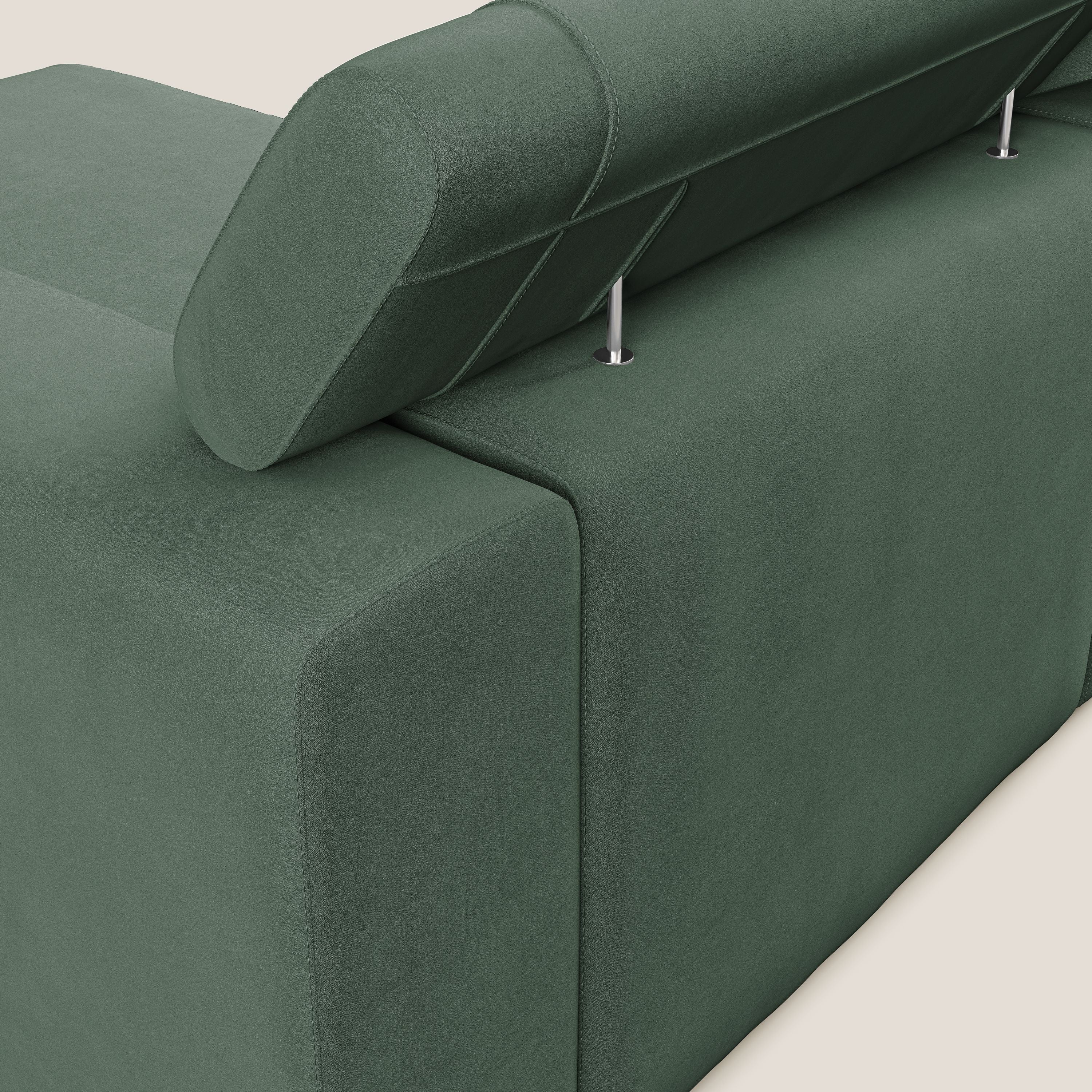 Vegas divano angolare con poggiatesta reclinabili in microfibra impermeabile T11 verde - divani.store