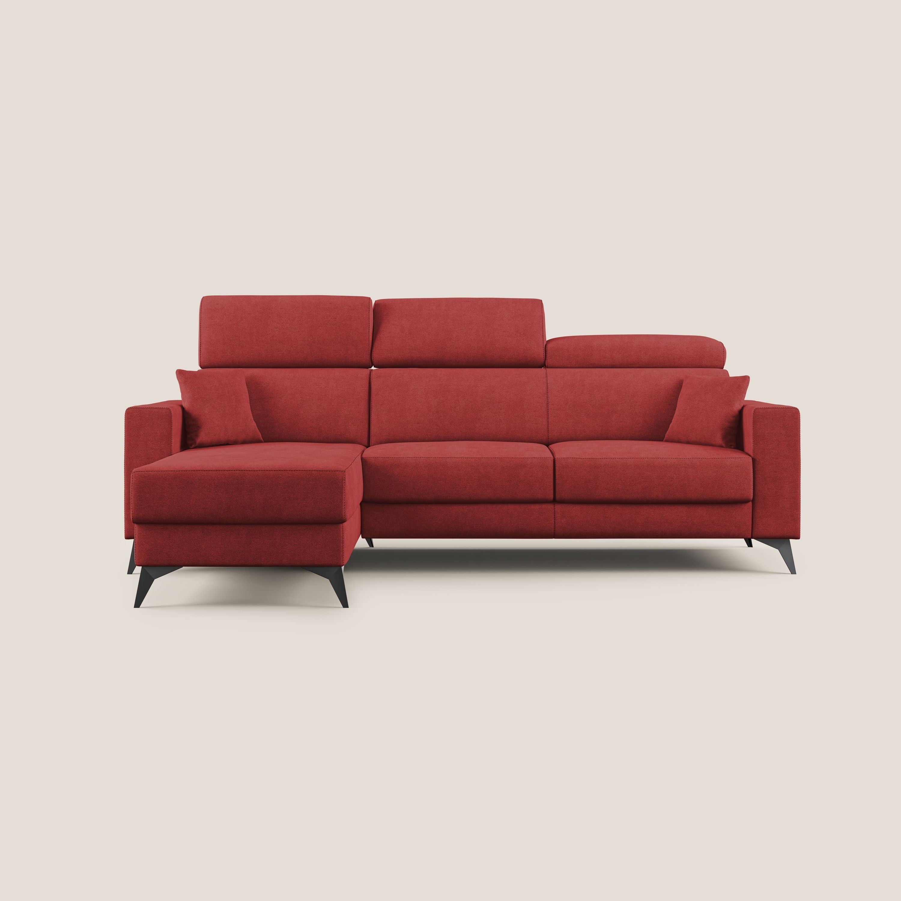 Pegaso divano letto angolare con poggiatesta reclinabili e rivestimento impermeabile T02 rosso - divani.store