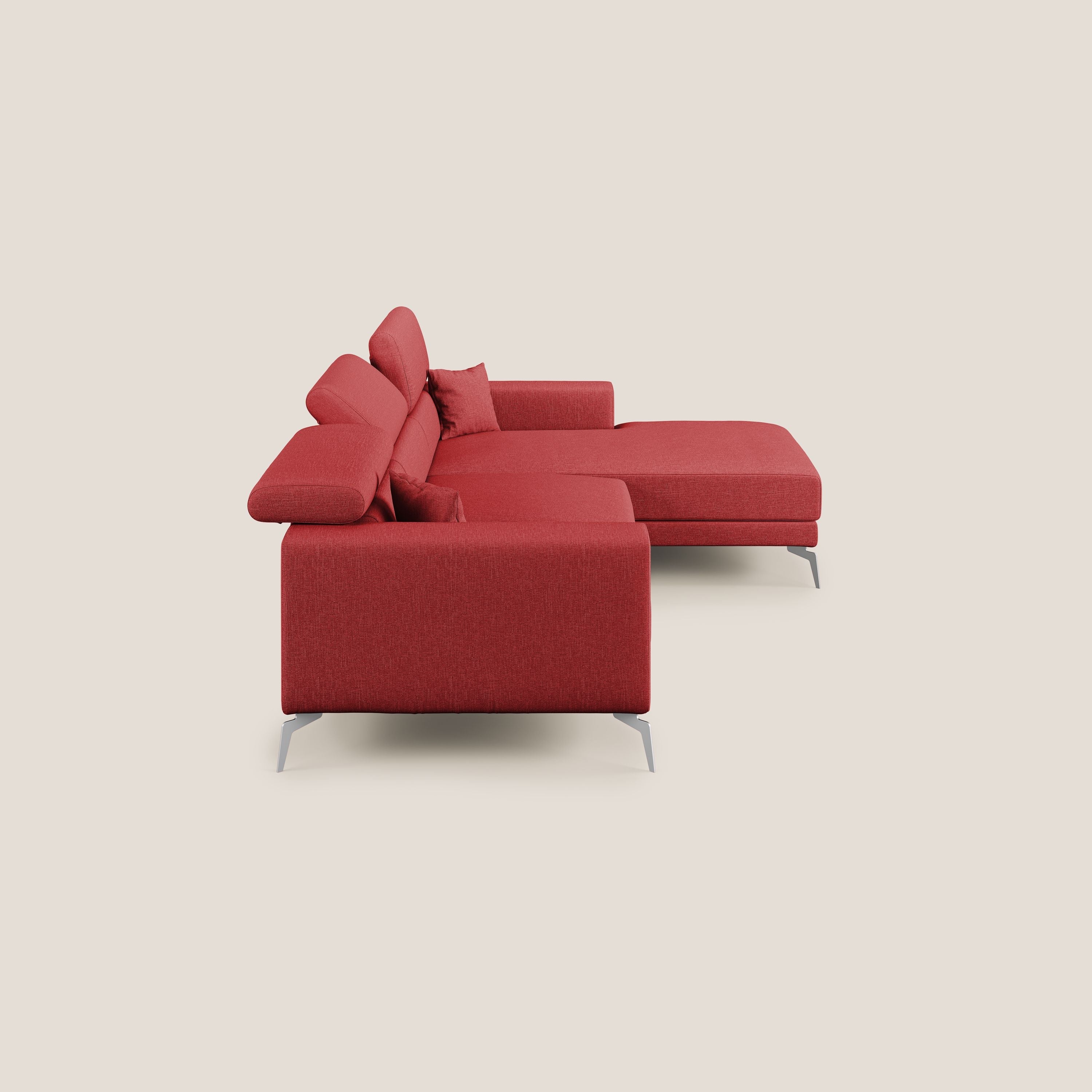 Blade Divano moderno angolare con poggiatesta reclinabili in tessuto impermeabile simil-cotone T13 rosso - divani.store