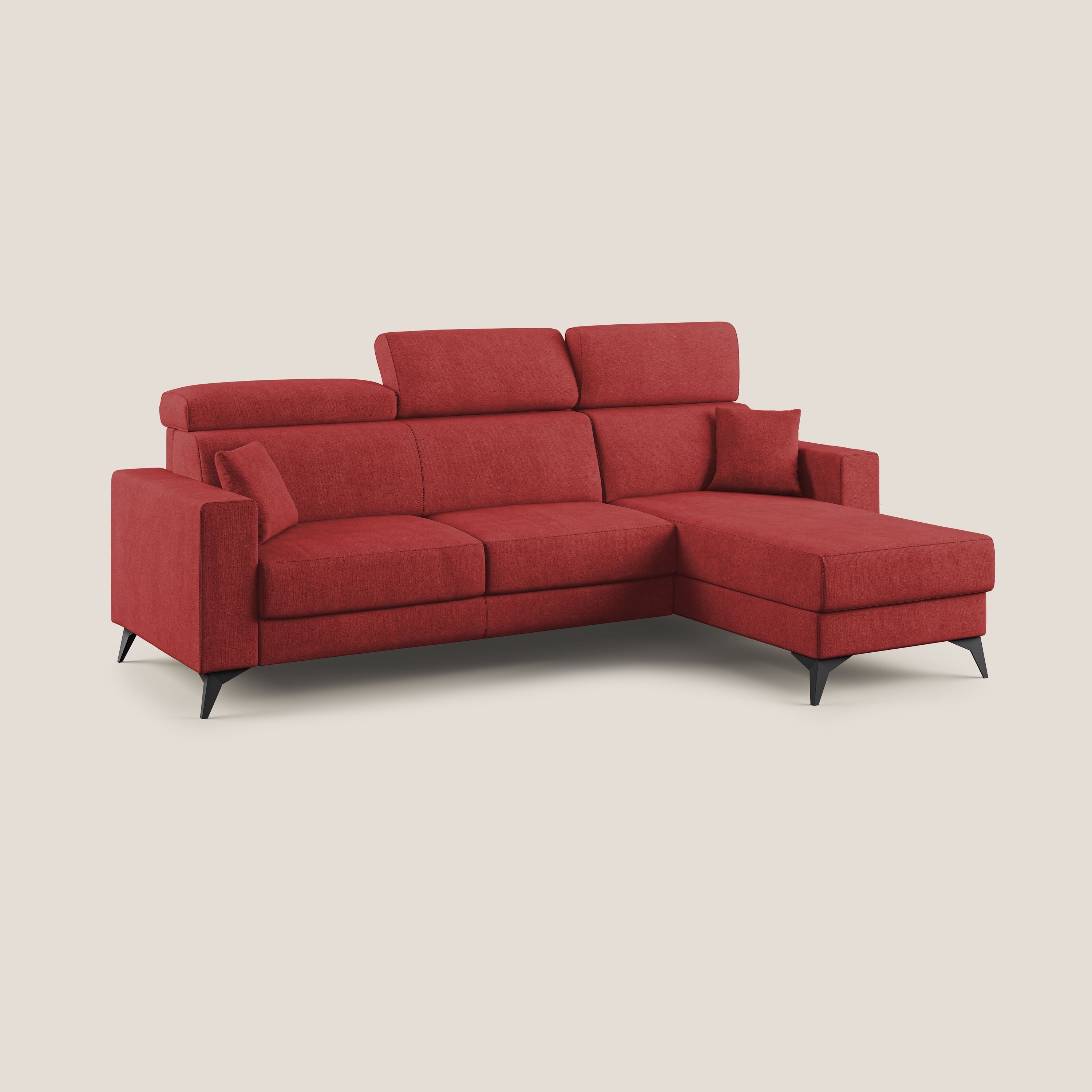 Pegaso divano letto angolare con poggiatesta reclinabili e rivestimento impermeabile T02 rosso - divani.store