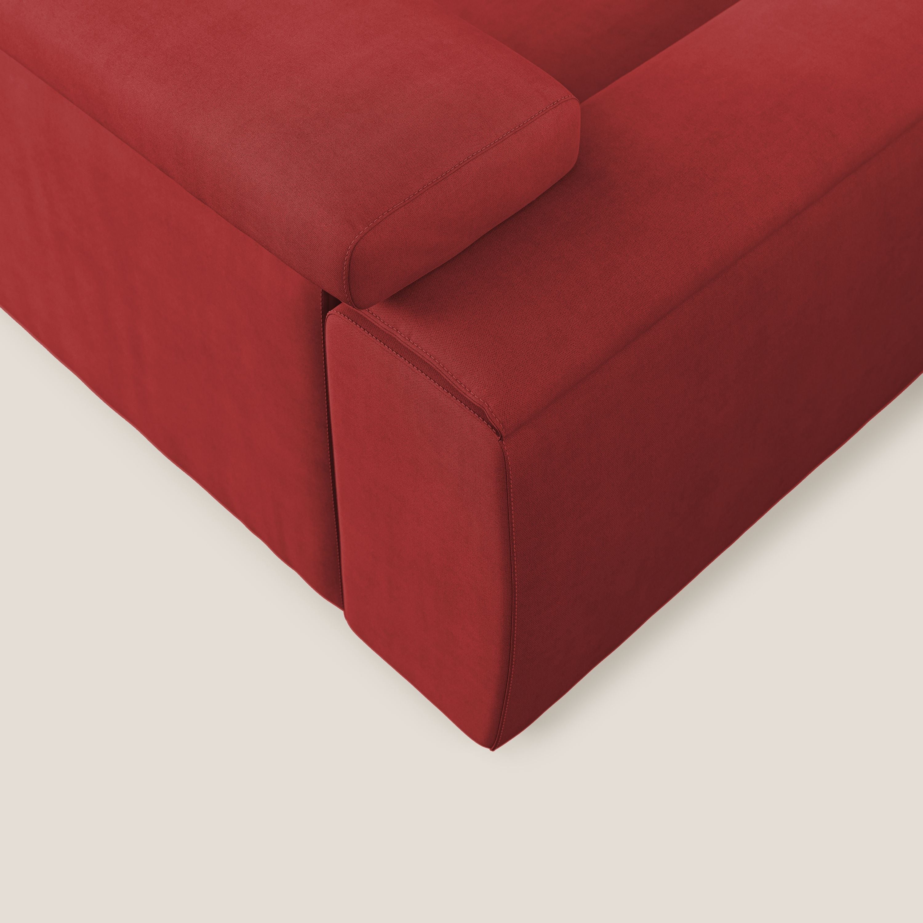 Zeno Divano con pouf estraibile poggiapiedi in tessuto morbido impermeabile T02 rosso - divani.store