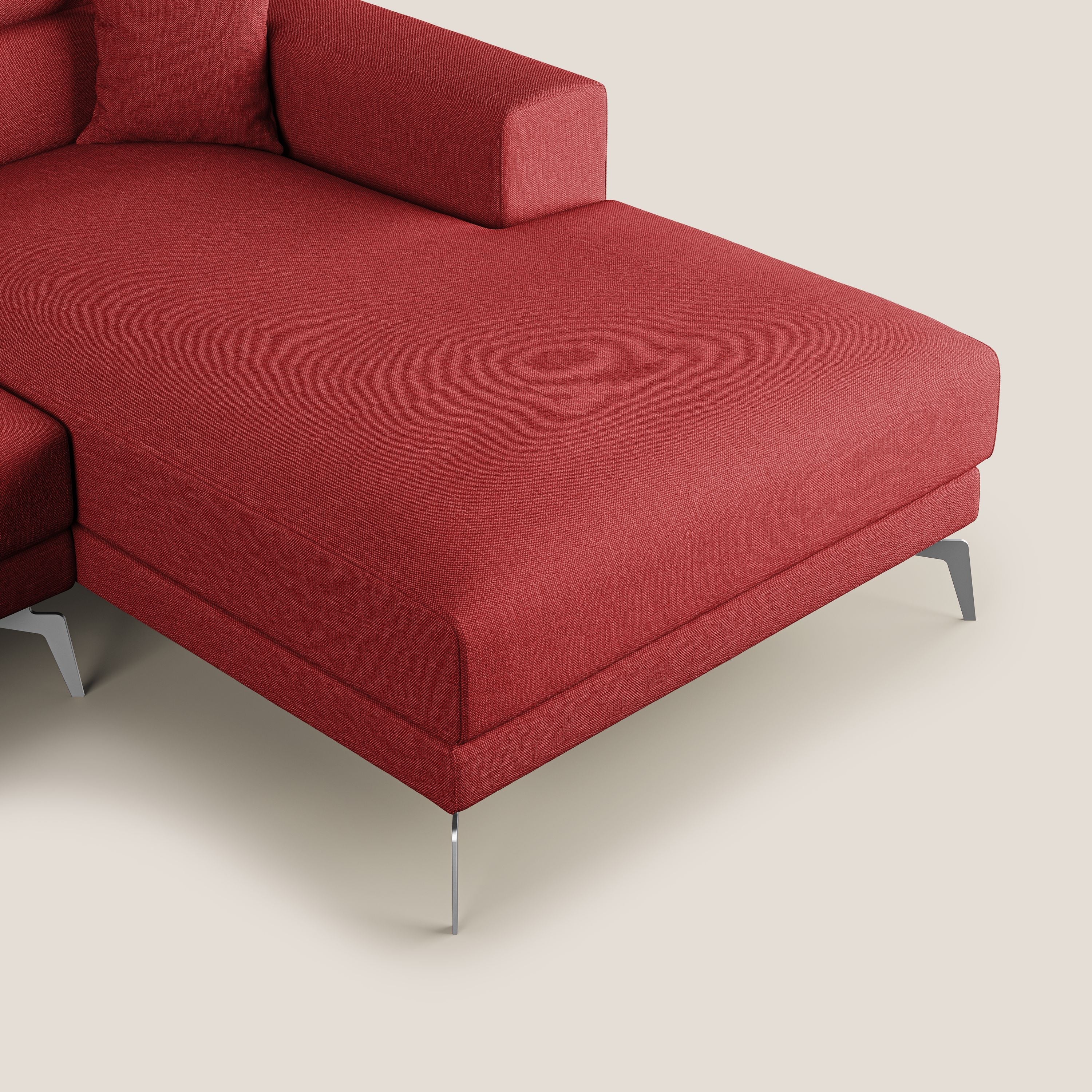 Blade Divano moderno angolare con poggiatesta reclinabili in tessuto impermeabile simil-cotone T13 rosso - divani.store