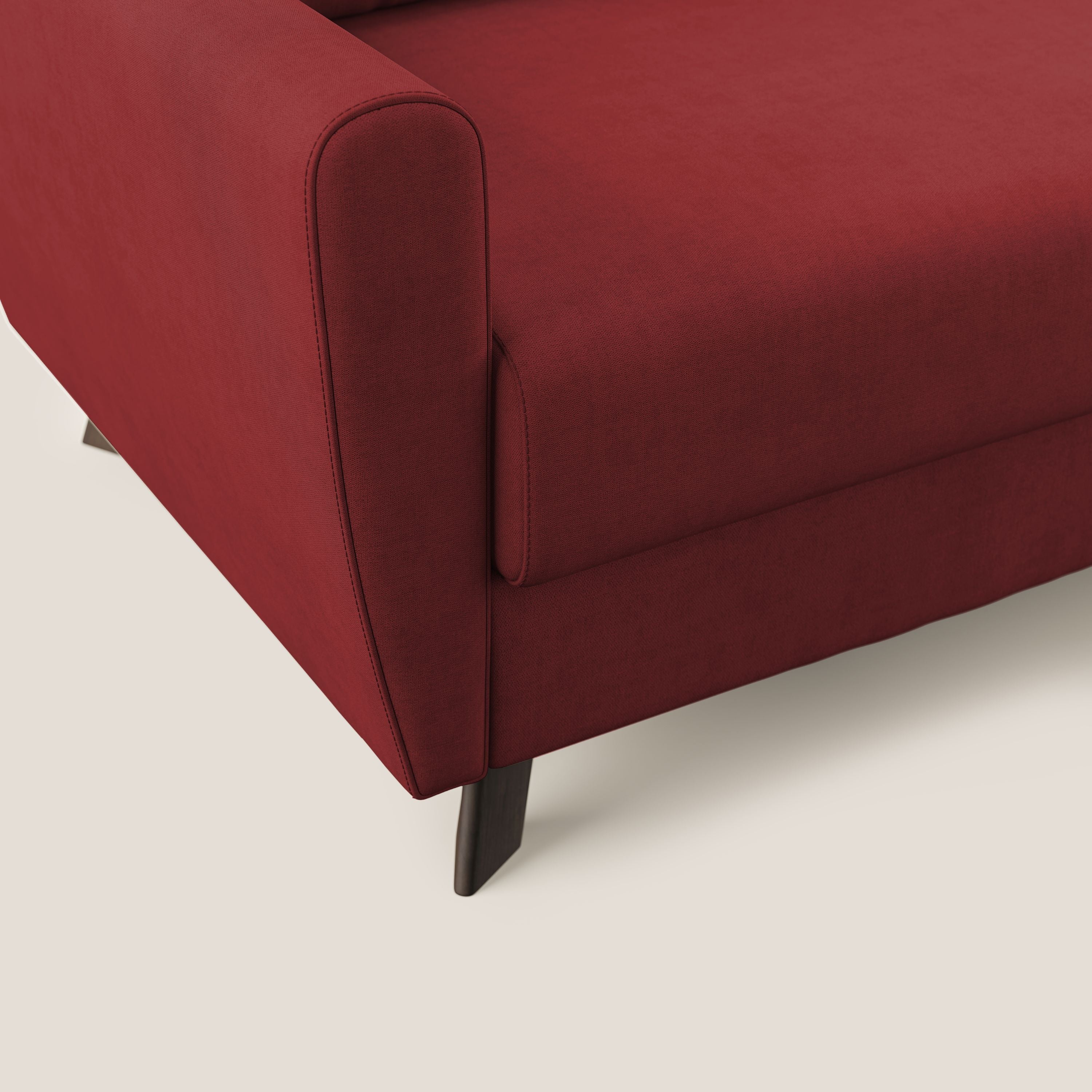 Callisto Divano letto angolare con penisola in tessuto morbido impermeabile T02 rosso - divani.store