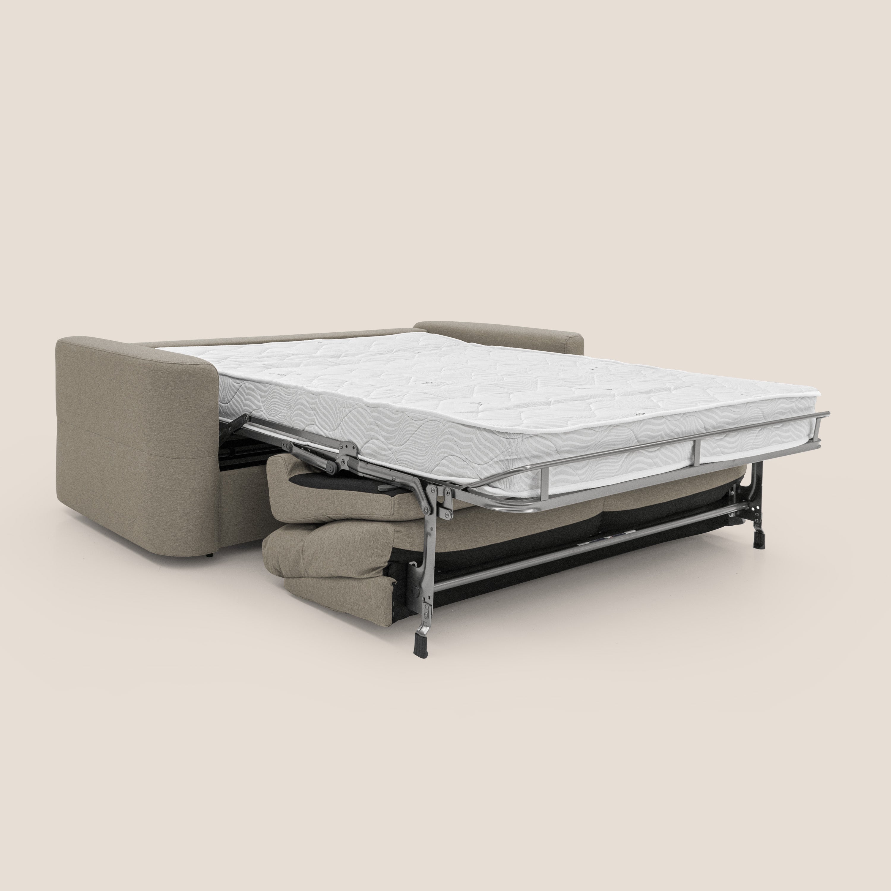 Cupido Divano letto materasso H18 cm e schienale alto in tessuto impermeabile simil cotone T13 tortora - divani.store