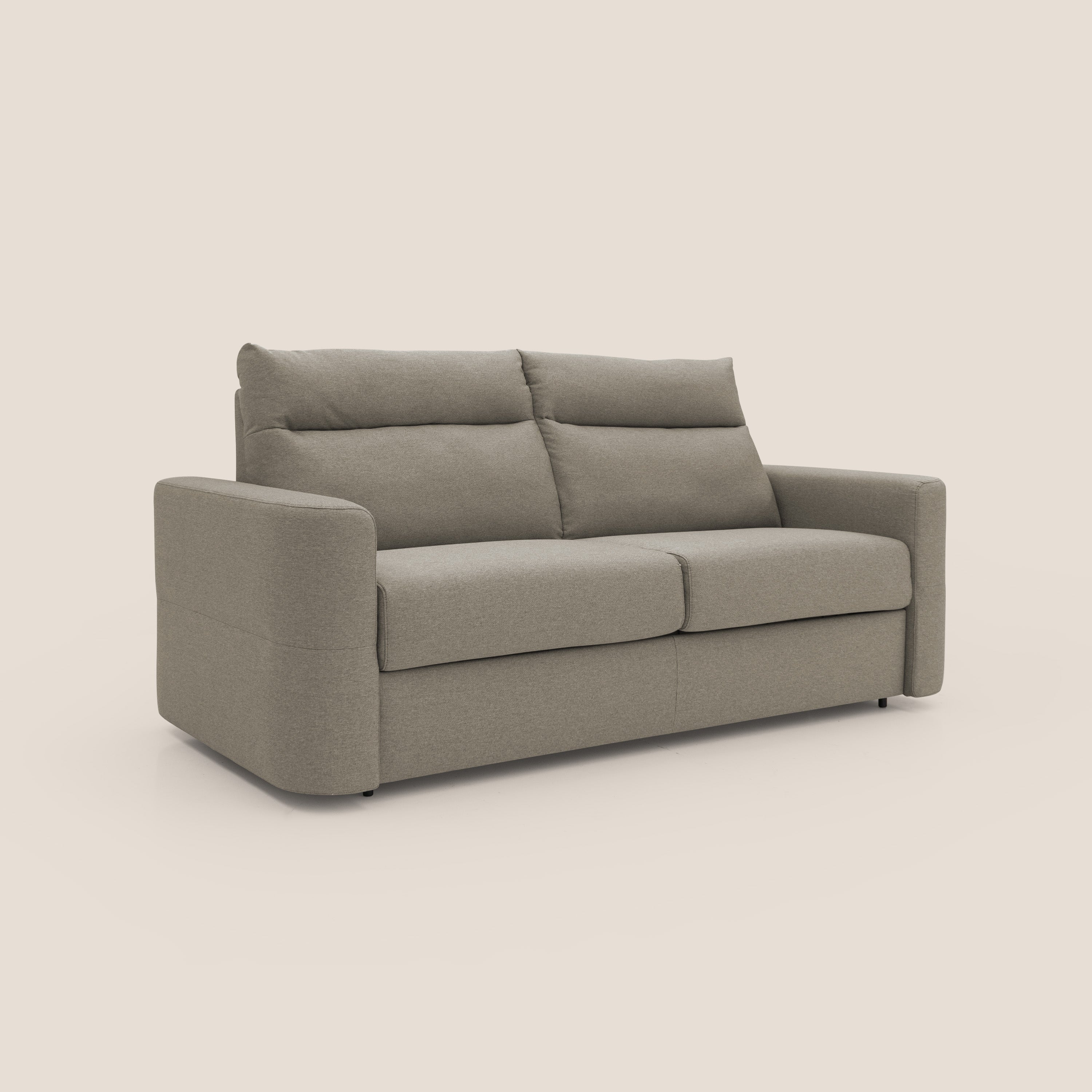 Cupido Divano letto materasso H18 cm e schienale alto in tessuto impermeabile simil cotone T13 tortora - divani.store
