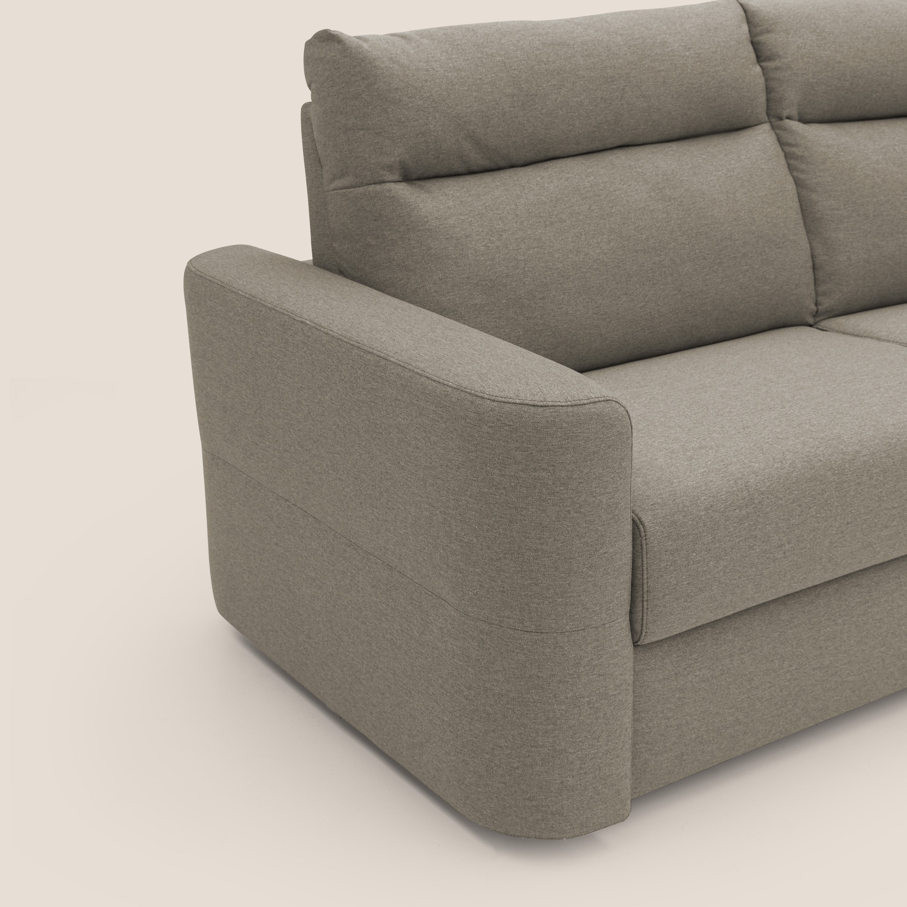 Cupido Divano letto materasso H18 cm e schienale alto in tessuto impermeabile simil cotone T13 tortora - divani.store