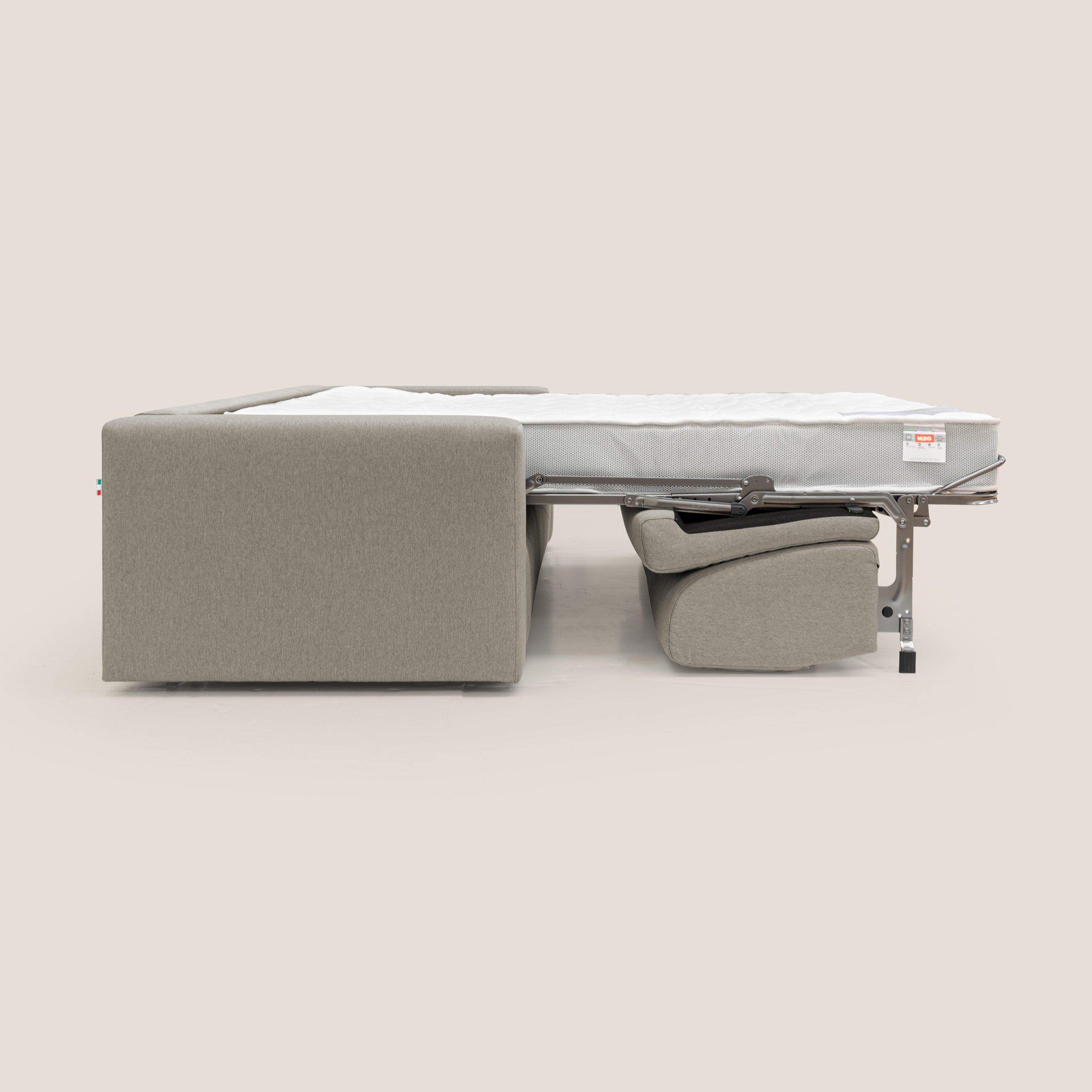 Kansas Divano letto matrimoniale alto 20 cm in tessuto impermeabile misto cotone T13 tortora - divani.store