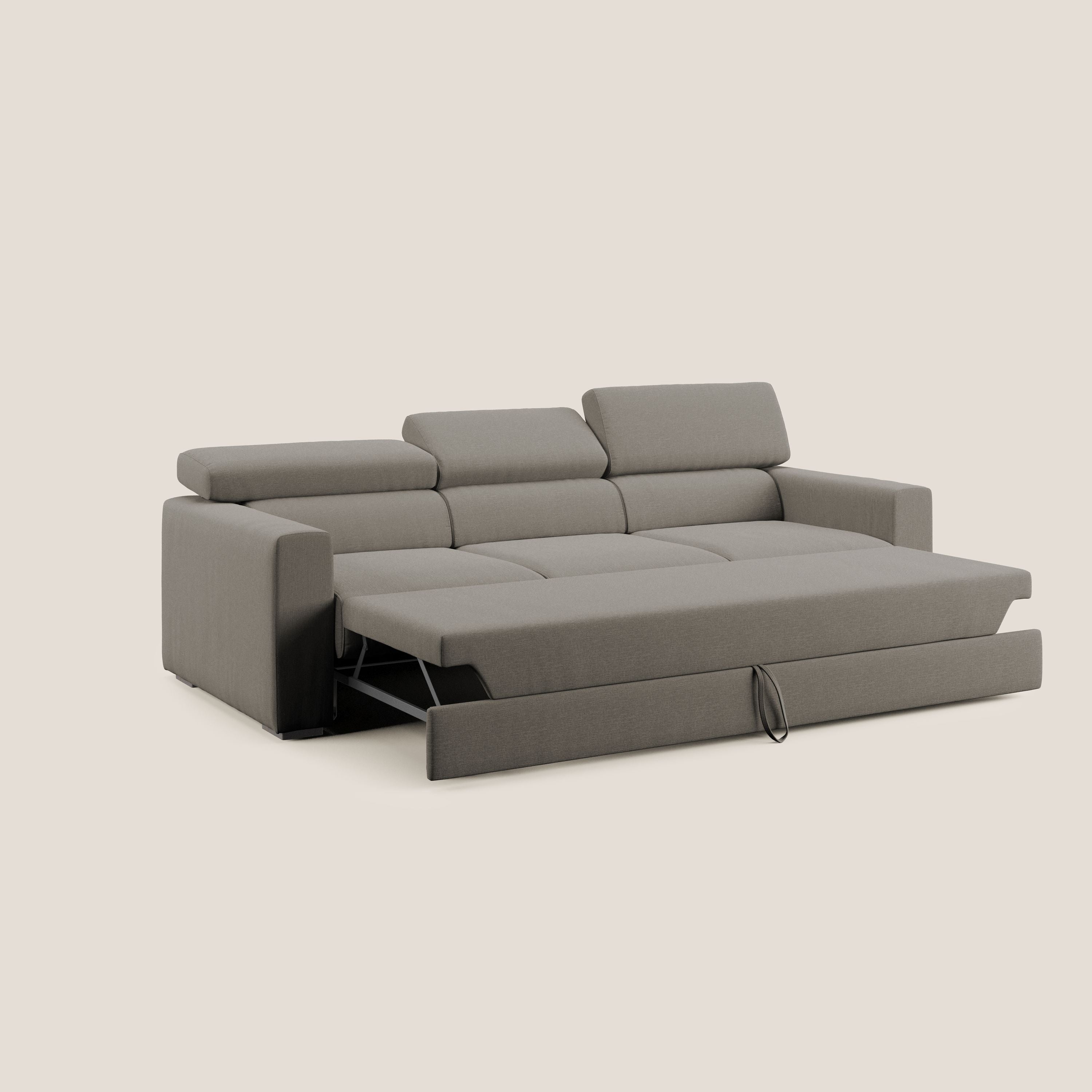 Dylan divano a 3 sedute con pouf estraibile poggiapiedi in tessuto simil cotone impermeabile T13 tortora - divani.store