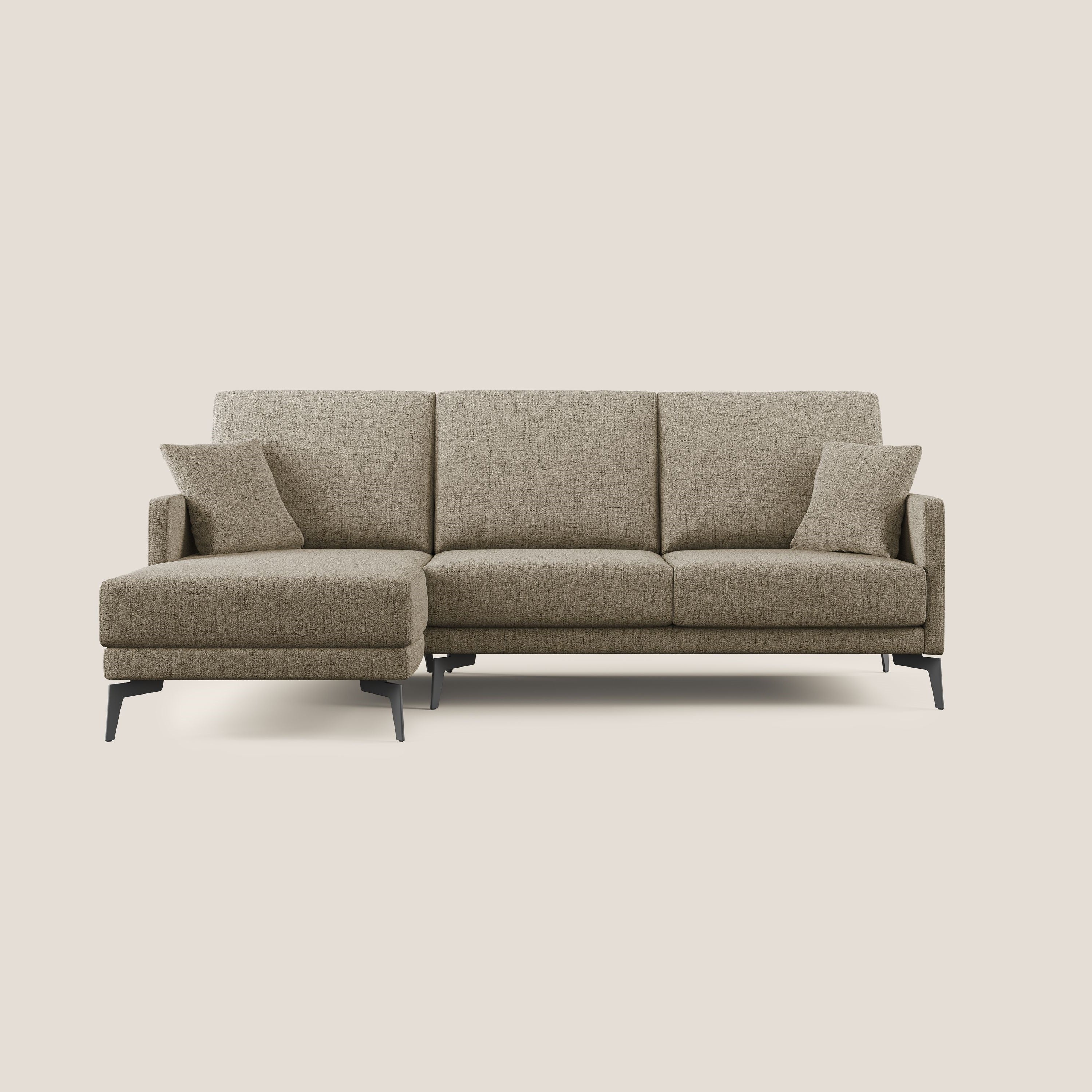 Saturno divano angolare moderno in tessuto morbido impermeabile T03 marrone - divani.store