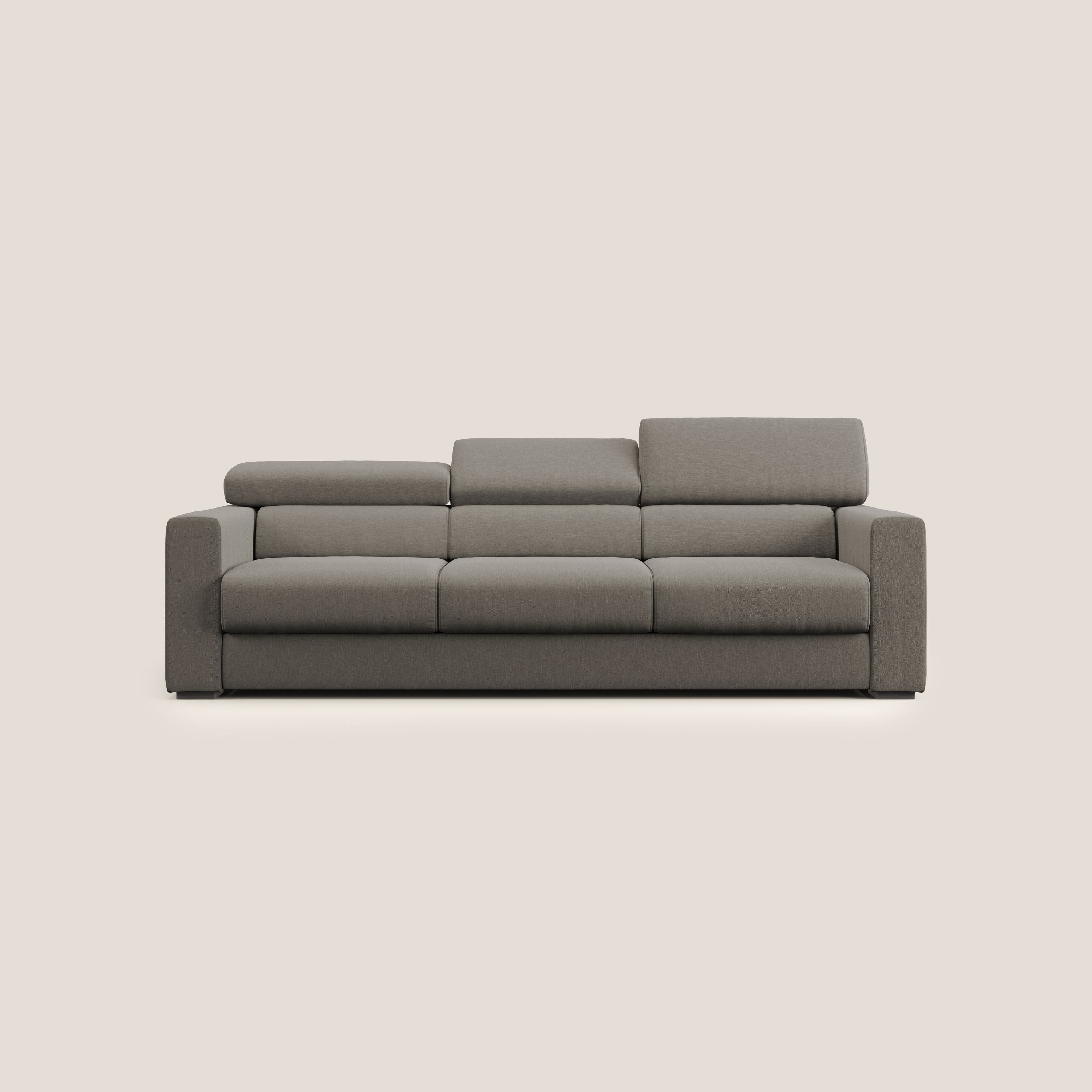Dylan divano a 3 sedute con pouf estraibile poggiapiedi in tessuto simil cotone impermeabile T13 tortora - divani.store