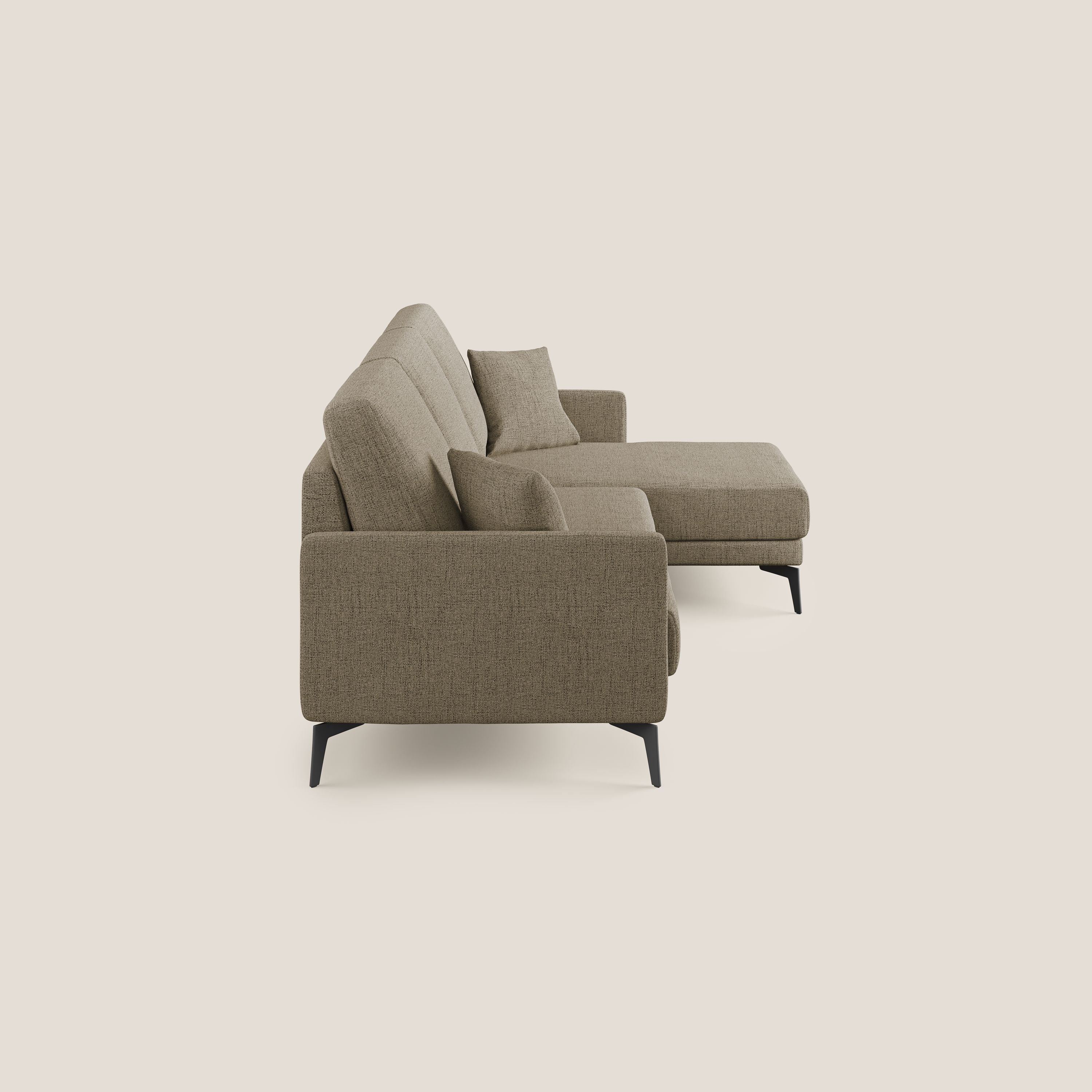 Saturno divano angolare moderno in tessuto morbido impermeabile T03 marrone - divani.store