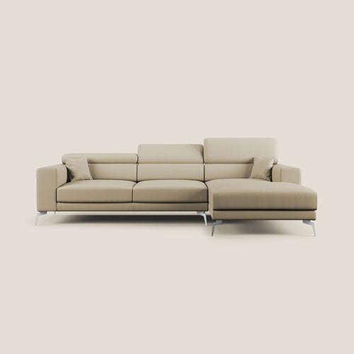 Blade Divano moderno angolare con poggiatesta reclinabili in Ecopelle T04 beige - divani.store