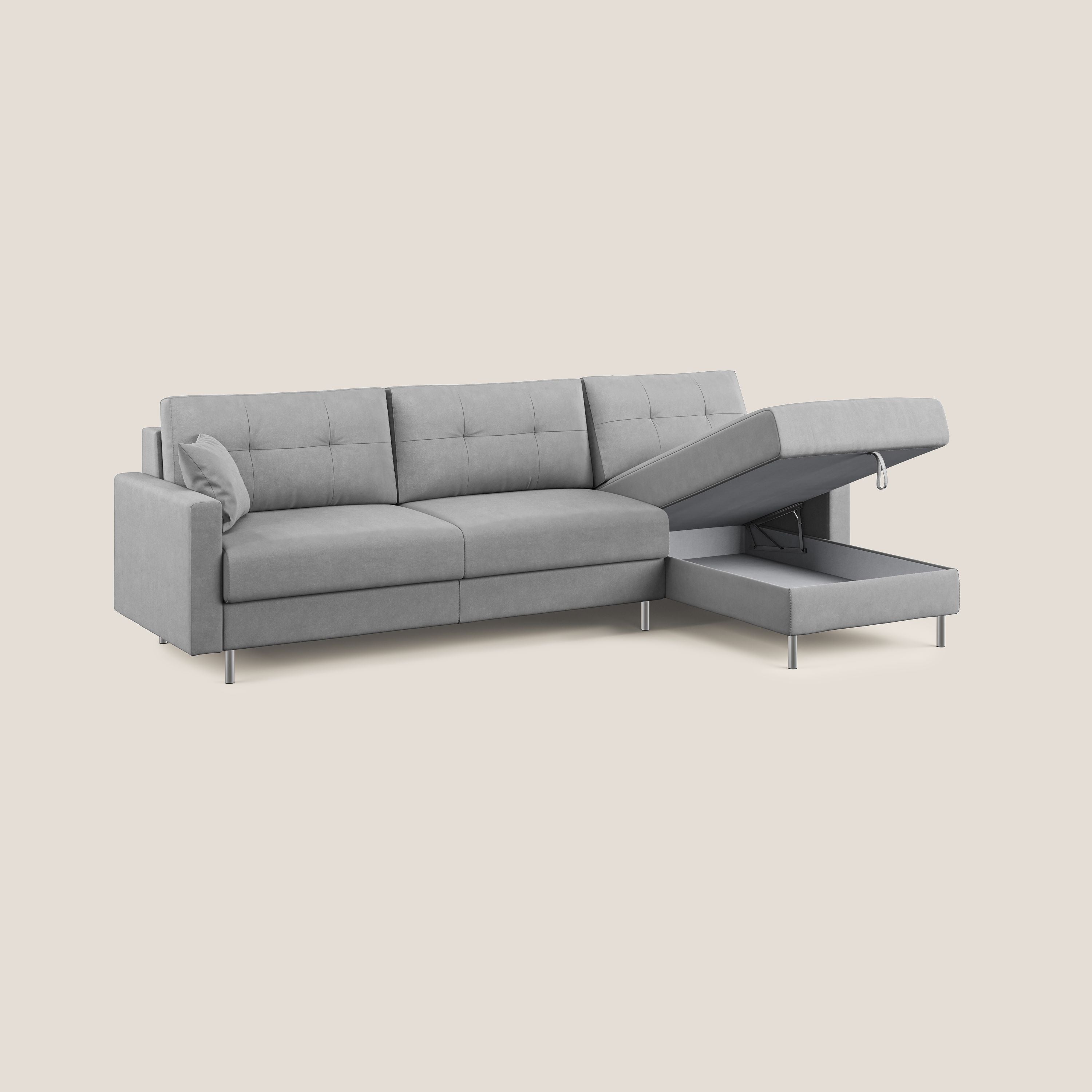 Megan divano letto angolare in microfibra smacchiabile T11 grigio - divani.store