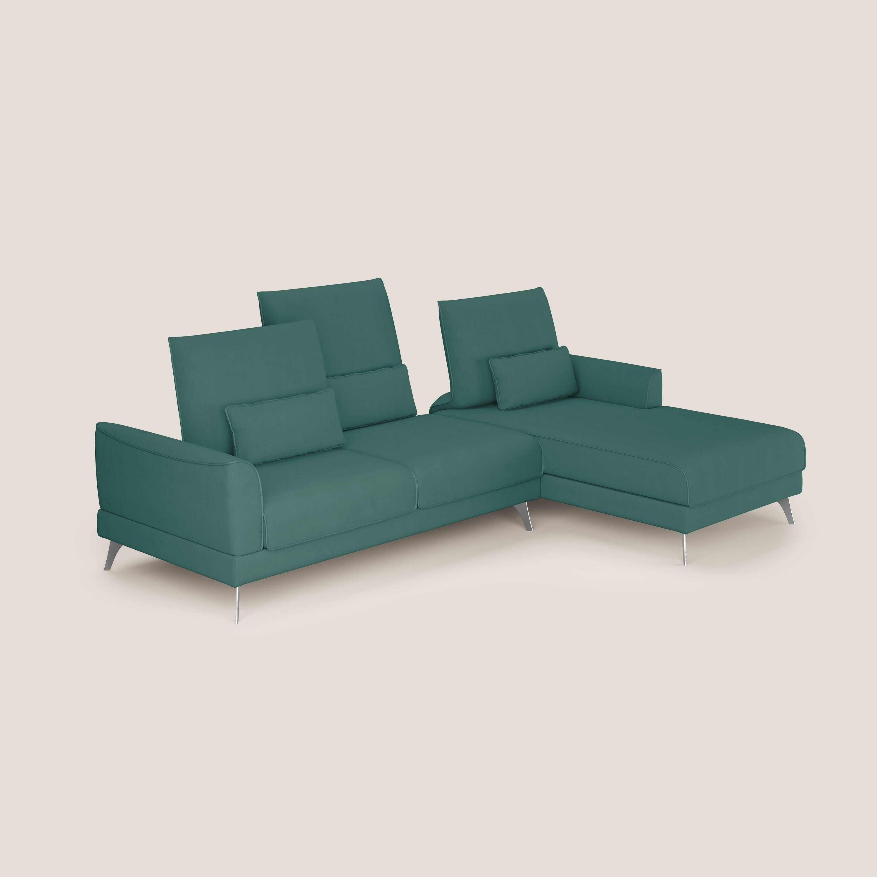 Tommy Divano angolare con relax e schienali traslanti in microfibra smacchiabile T11 petrolio - divani.store