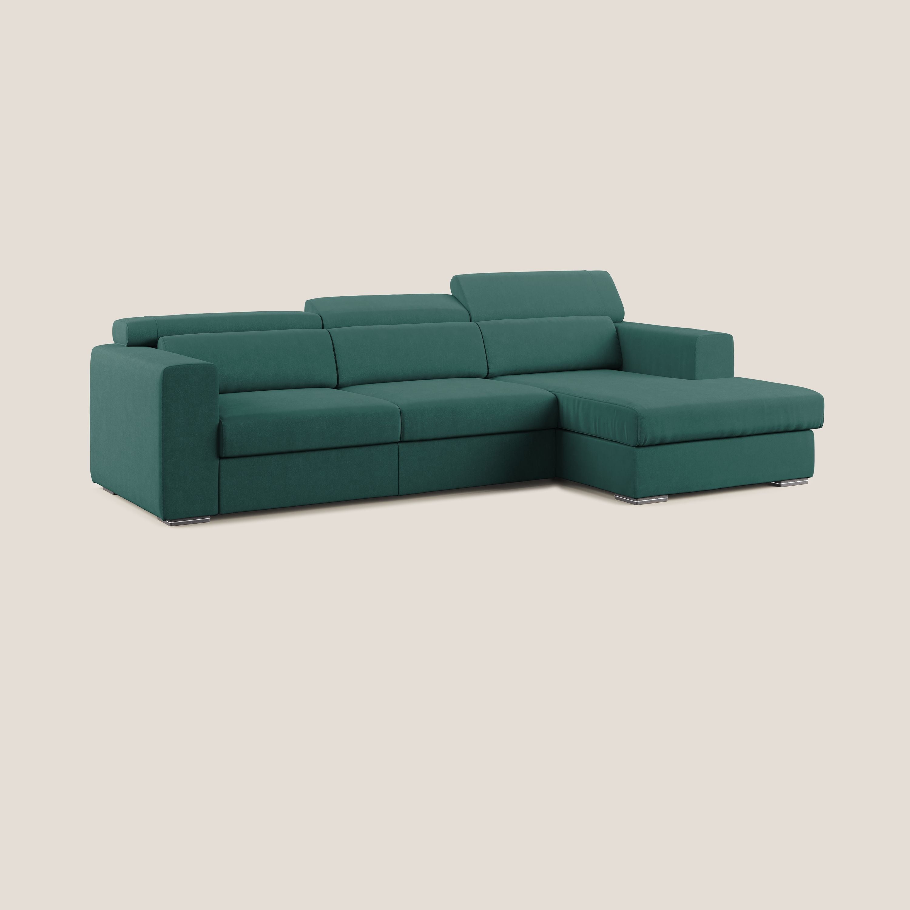 Vegas divano angolare con poggiatesta reclinabili in microfibra impermeabile T11 petrolio - divani.store