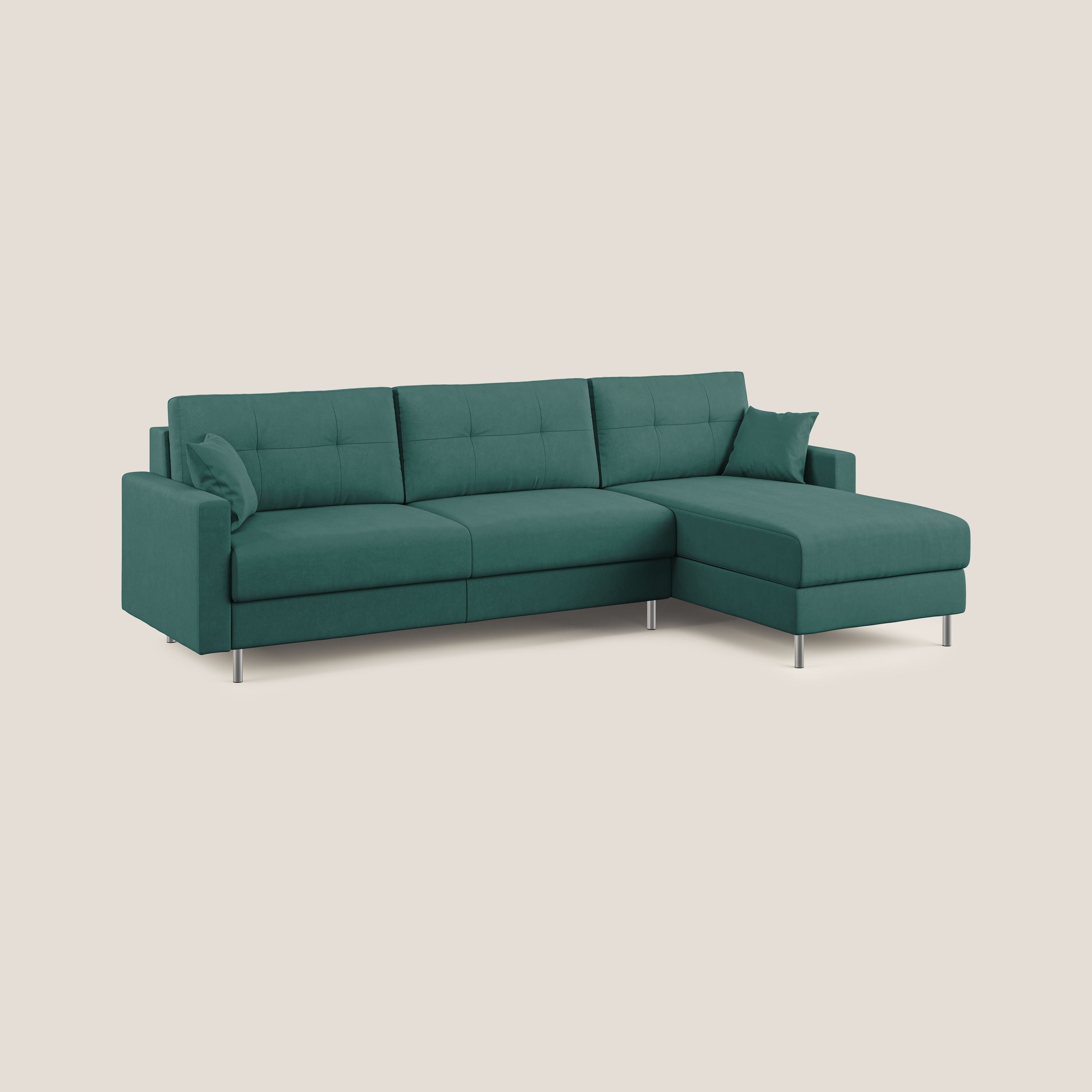 Megan divano letto angolare in microfibra smacchiabile T11 petrolio - divani.store