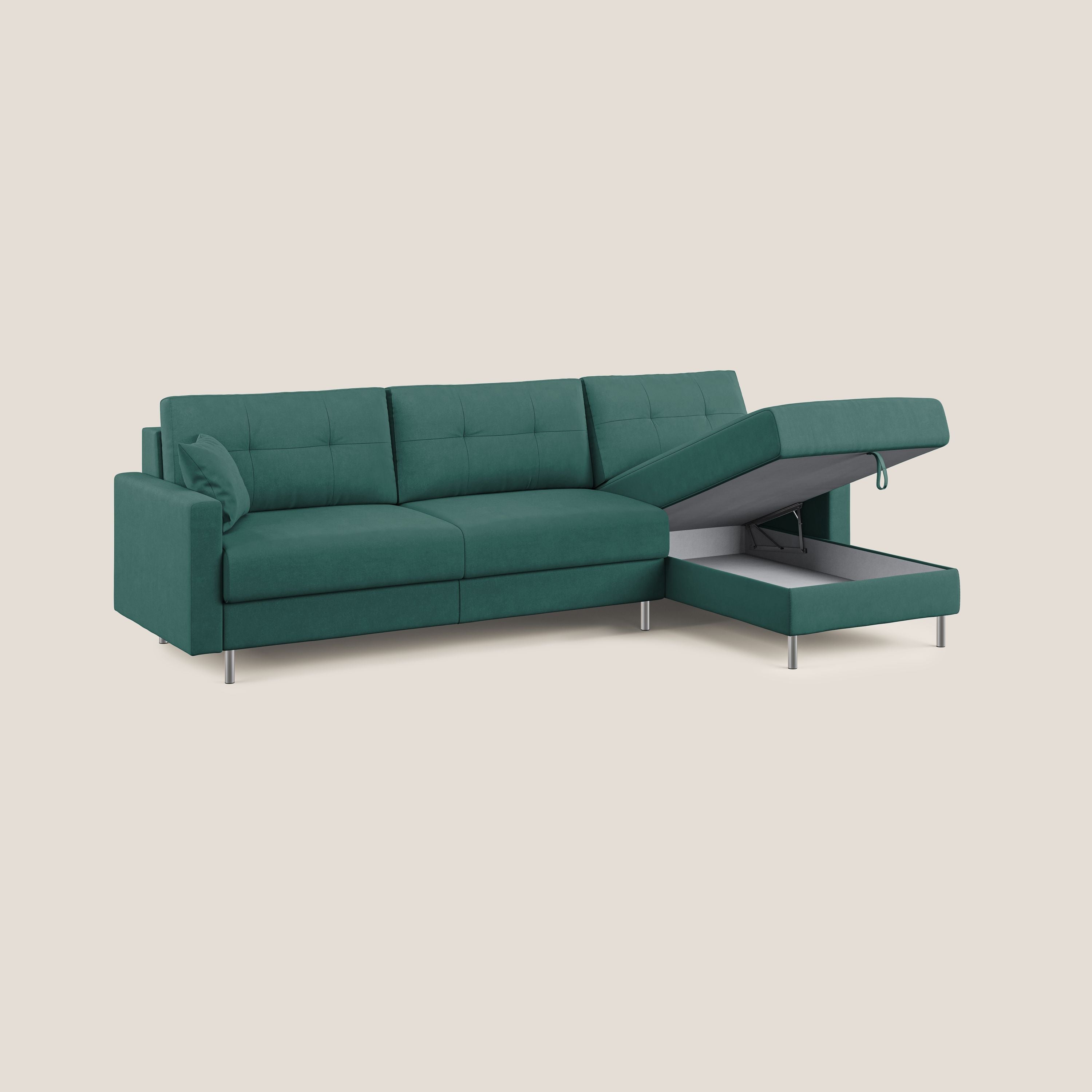 Megan divano letto angolare in microfibra smacchiabile T11 petrolio - divani.store