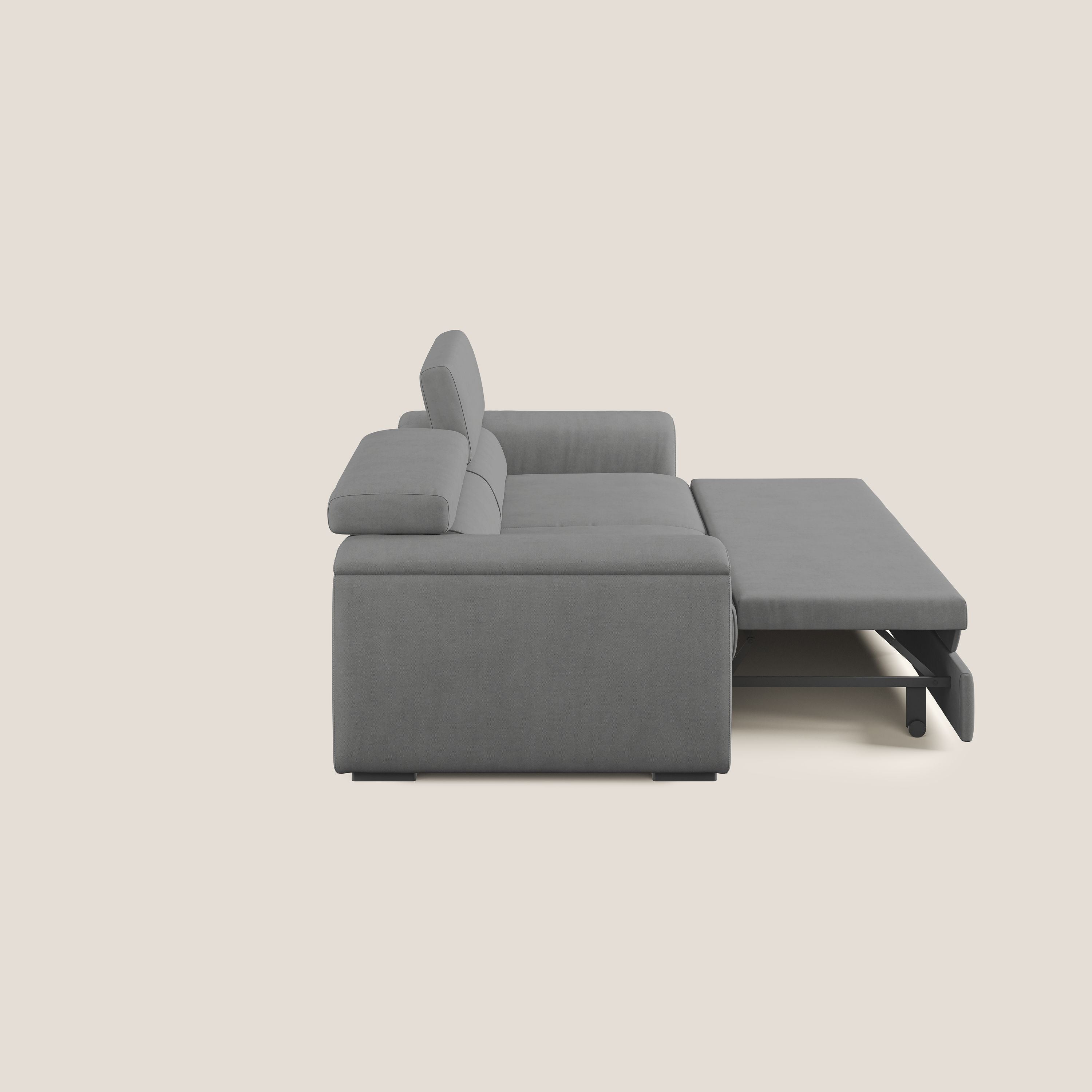Zeno Divano con pouf estraibile poggiapiedi in tessuto morbido impermeabile T02 grigio - divani.store