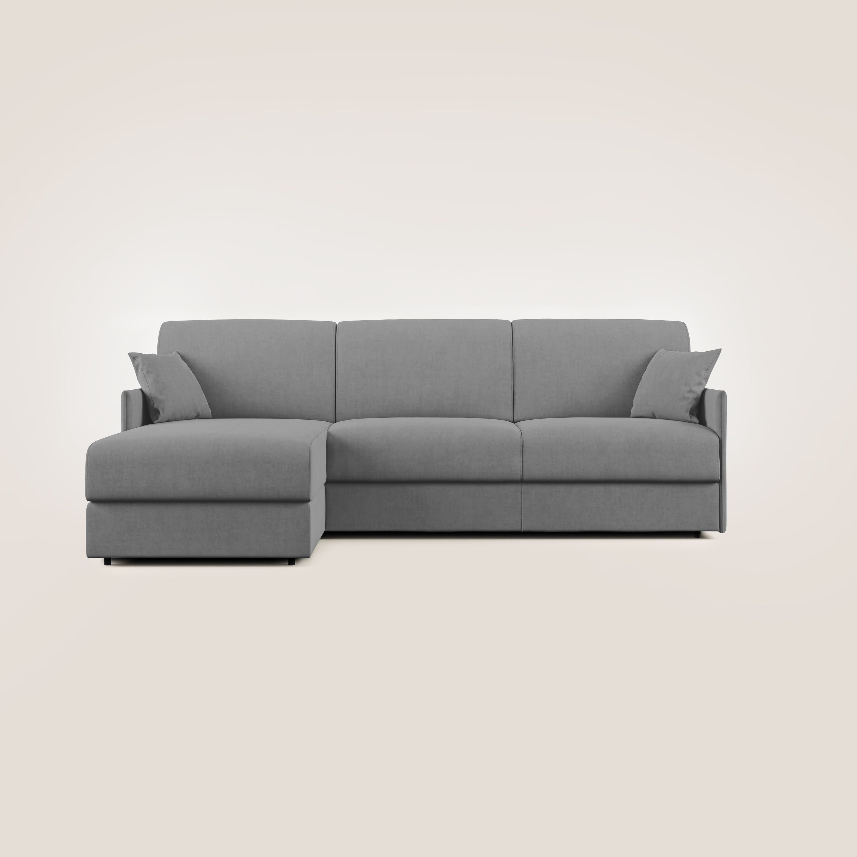 Evans Divano letto angolare con penisola in morbido tessuto impermeabile T02 grigio - divani.store